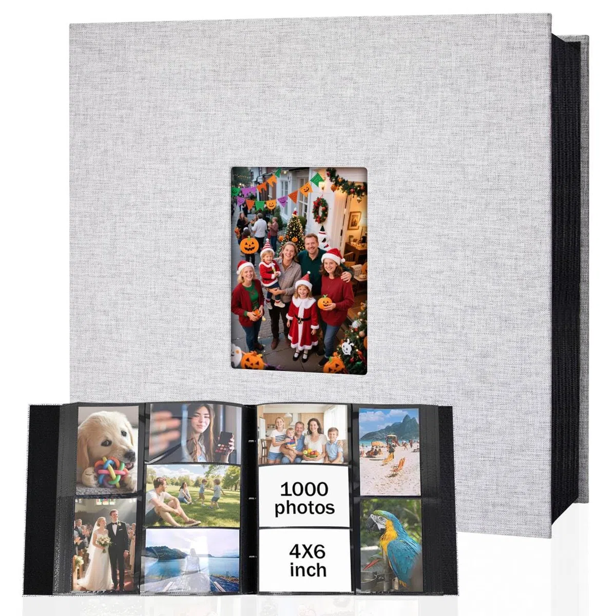 Album fotografico con capacità extra grande per 1000 foto 10x15 cm,cmcopertina in lino con finestra anteriore, libro fotografico ideale per famiglia, matrimoni, anniversari e vacanze (Grigio)