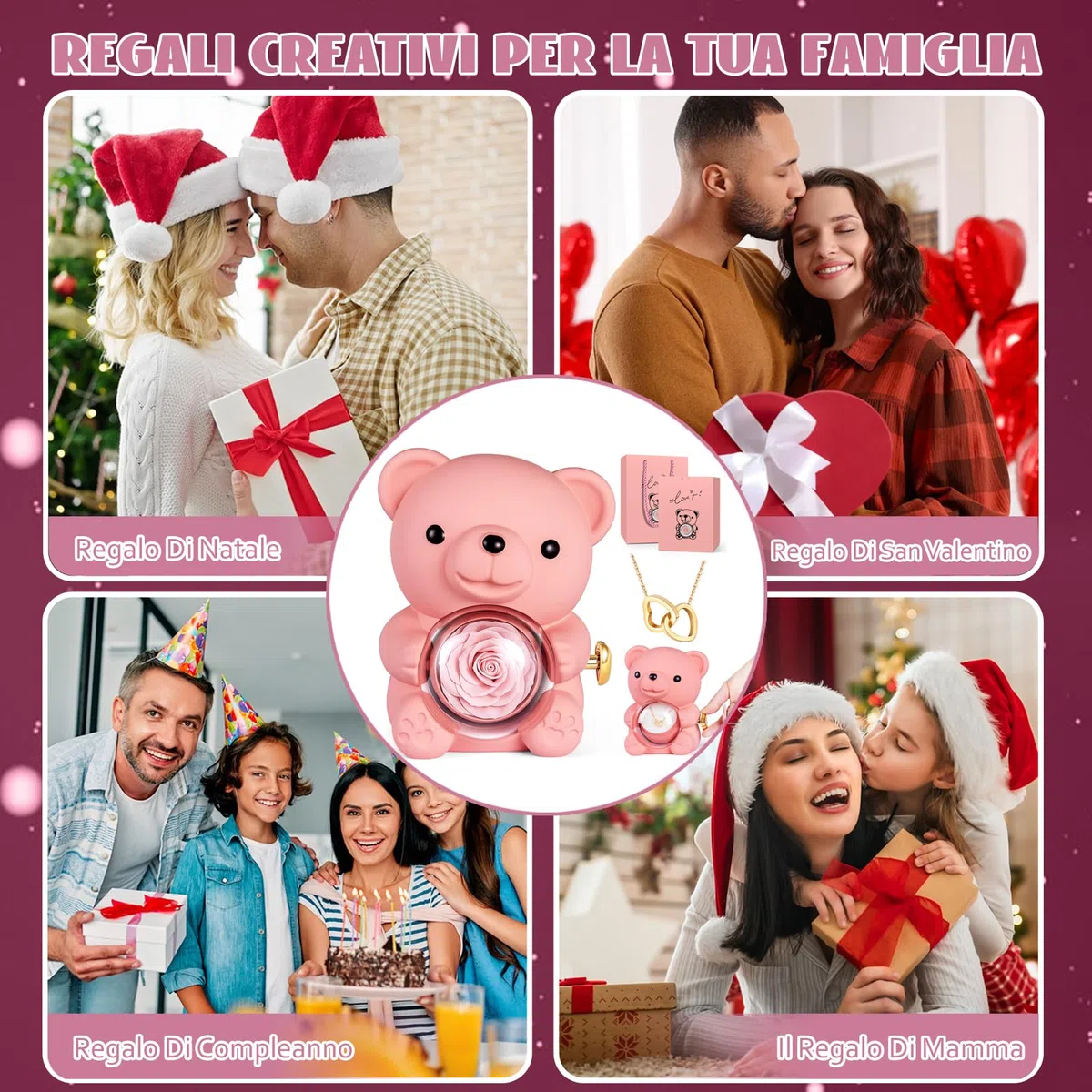 Rosa Eterna Confezione Regalo,Confezione Regalo con Orsetto Rosa Eterna,Orsetto di Stabilizzata Vera Regalo per Donna, Mamma, San Valentino,Natale,Compleanno,Fidanzata