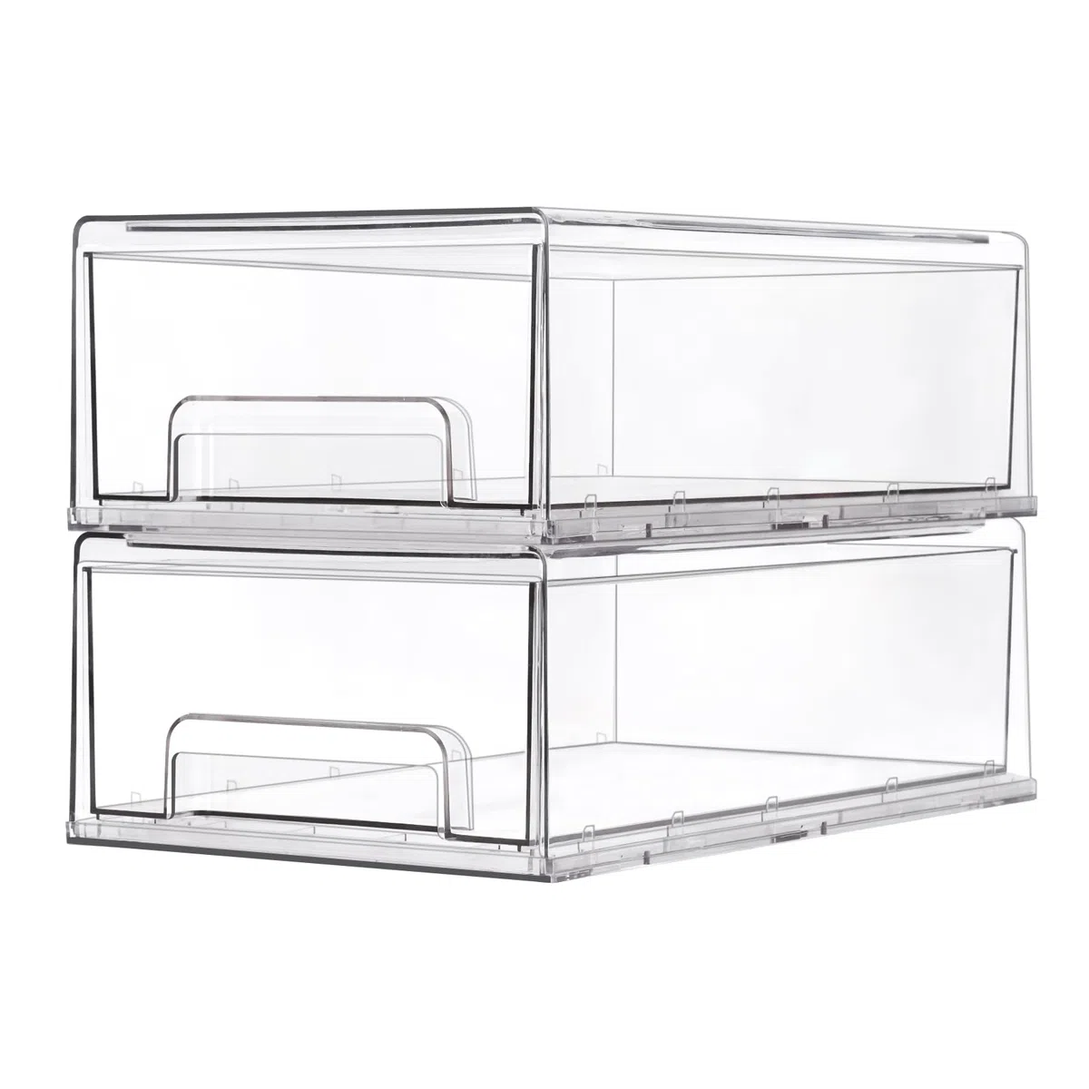 2 Pezzi Grande Organizer Cosmetico in Acrilico, Organizer Trucchi Cassetti Trasparente, Contenitori per Frigorifero con Cassetto Estraibile per Cosmetici, Bagno, 33,5 x 20,5 x 11 cm