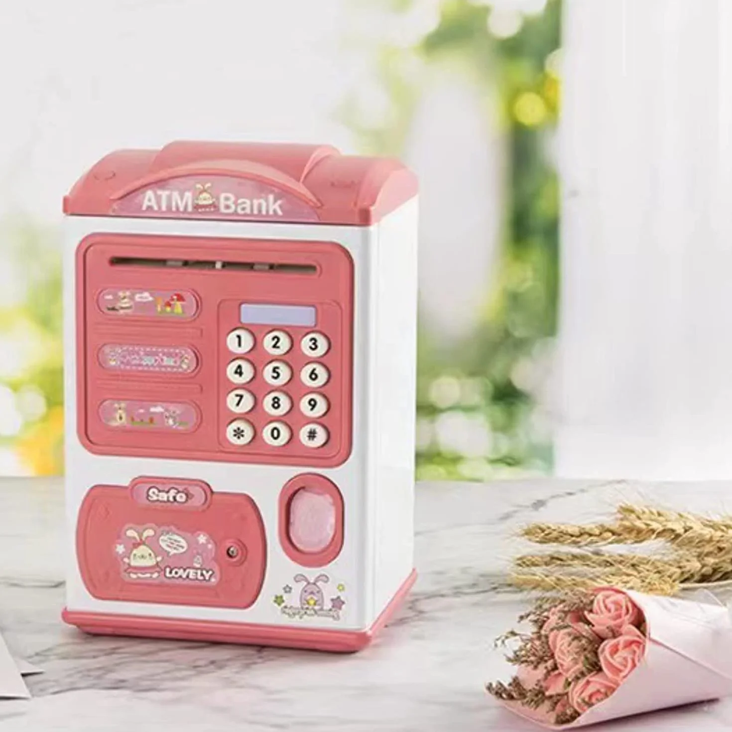 Salvadanaio con impronte digitali e codice password, Salvadanaio per Bambini, Mini Bancomat, Monete e Banconote Cassaforte Cassa di Risparmio, Compleanno Regalo di Natale per Ragazzi e Ragazze (Rosa)