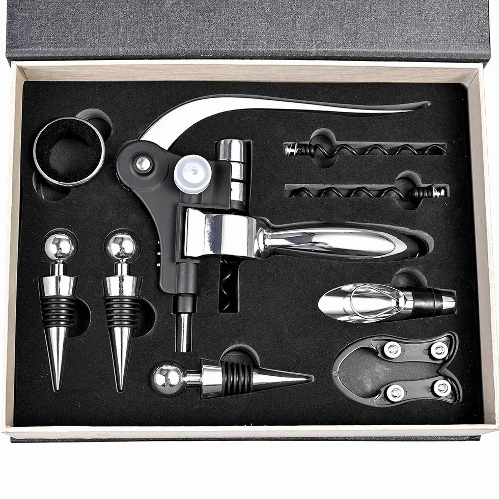 faburo Set Apribottiglie, 9PZ Cavatappi Manuale Cavatappi a Coniglio Kit Accessori per Vino Aeratore Versatori da Vino con Confezione Regalo di Fascia Alta