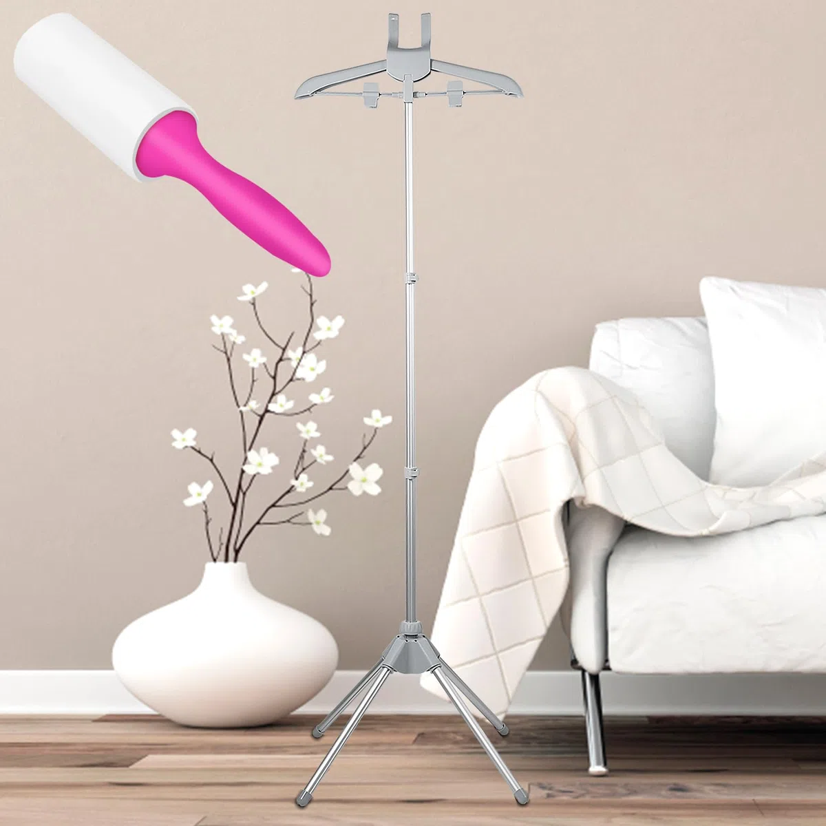 Steamer Stand telescopico per indumenti a vapore Rack per vestiti regolabile in altezza Supporto per vapore pieghevole per indumenti a vapore appendiabiti portatile con tappetino antiscivolo