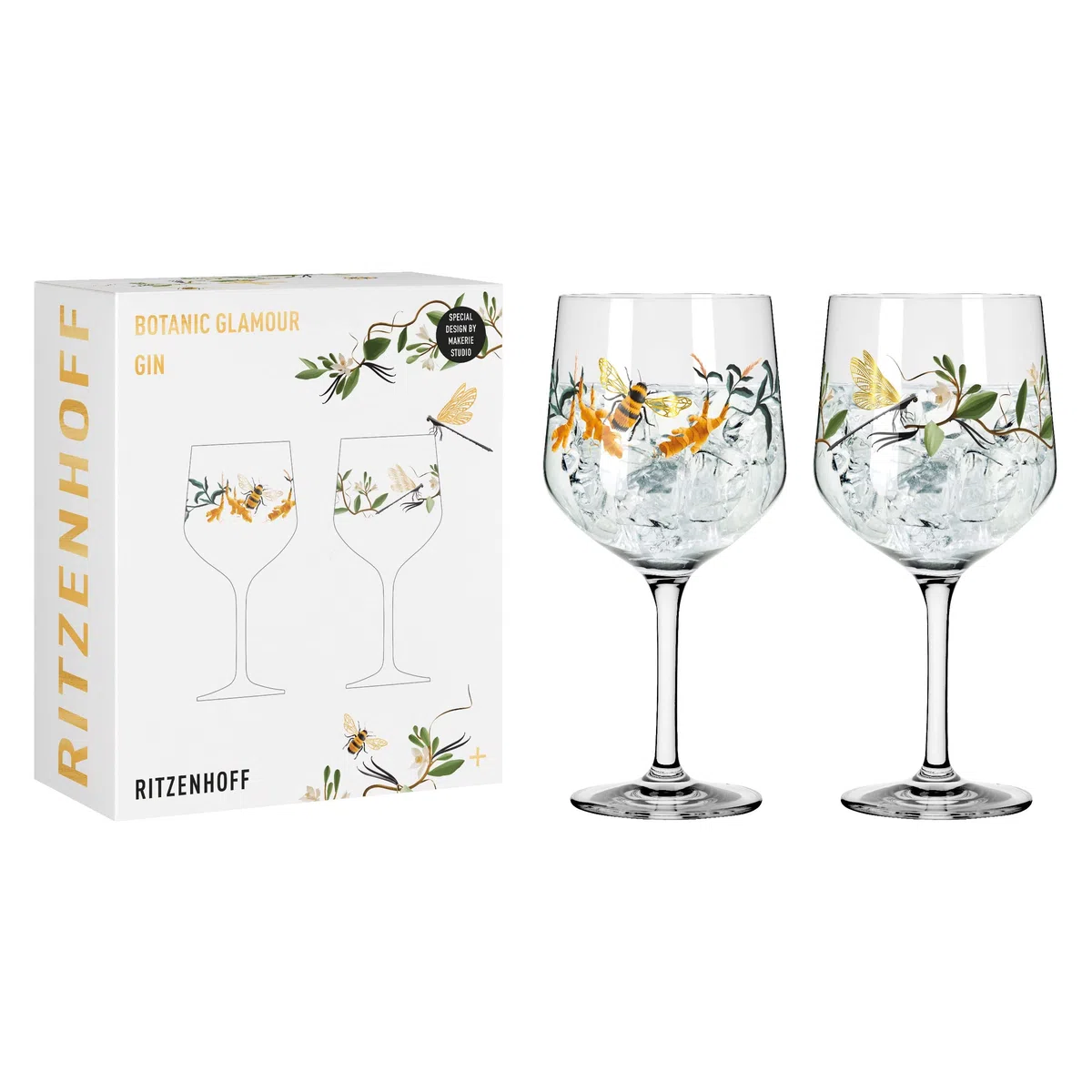Ritzenhoff 3791002 Bicchiere da gin 700 ml - Set di 2 - Serie Botanic Glamour No. 1-2 pezzi con mondi di carta - Made in Germany
