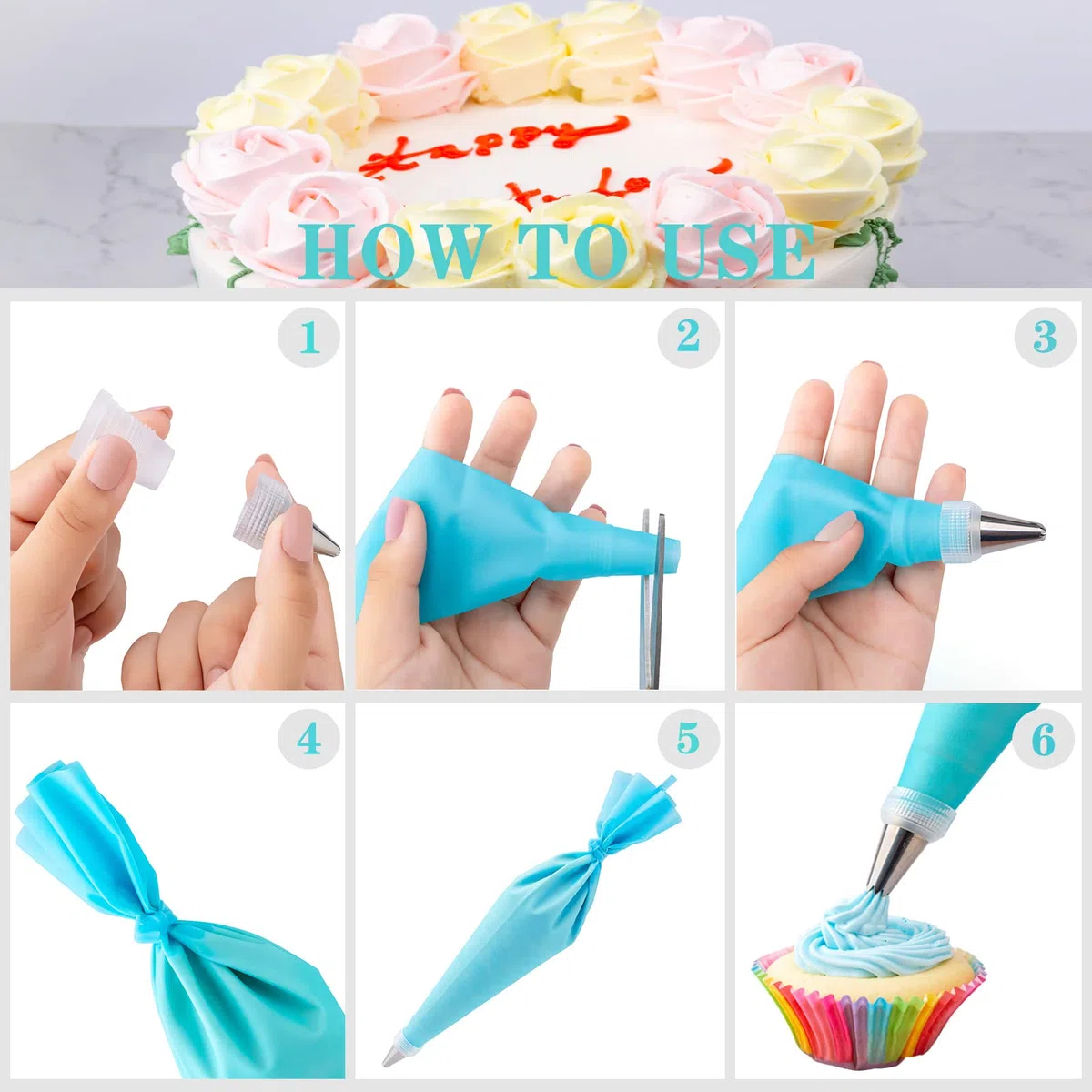Kit Pasticceria Decorazioni Torte Set 356pcs, Nifogo Utensili Pasticceria con Giradischi, Beccucci, sac a Poche, Decorazioni Torta Compleanno, E-libro