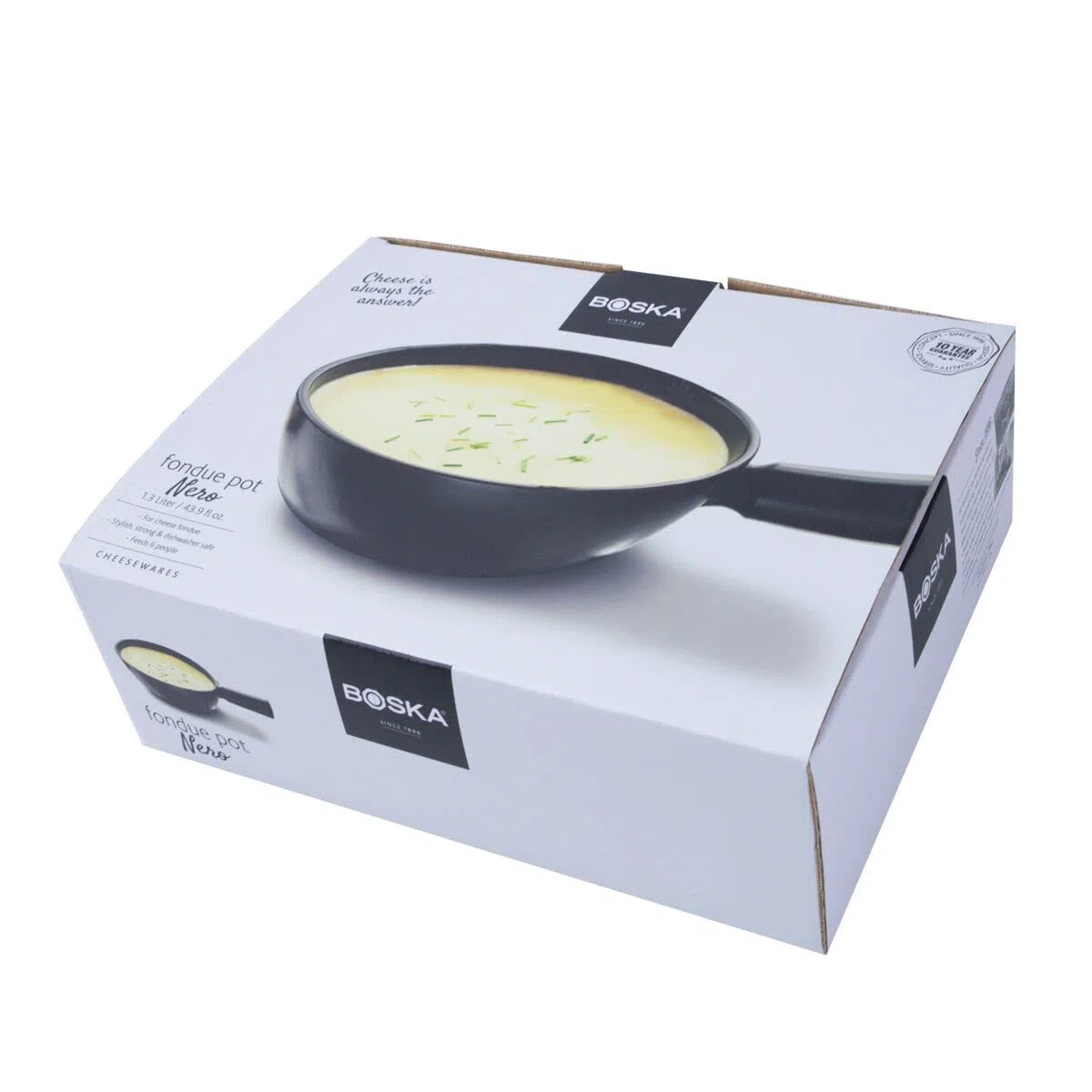 Boska Pentola per fonduta di formaggio, per stufa a gas, lavabile in lavastoviglie, in ceramica, nero, 1,3 litri