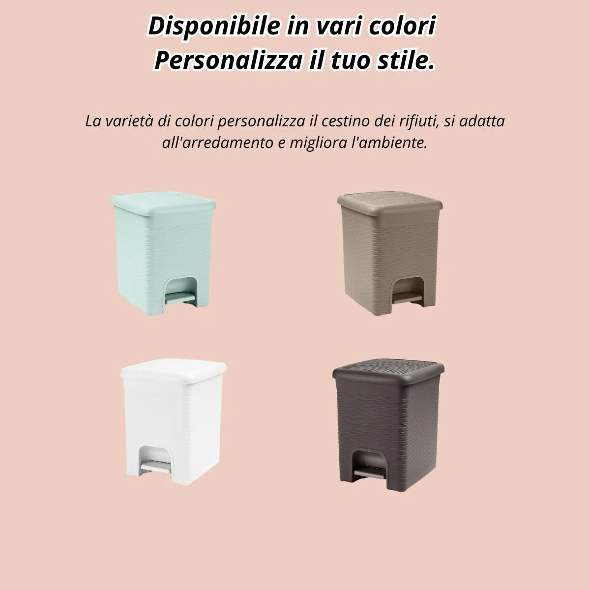 Tomaino - Pattumiera Bagno in plastica con pedale - Cestino da bagno con coperchio - Bidone immondizia Piccolo per Casa, Bagno, Ufficio, Interno, Camera (Tortora, 16 Litri)