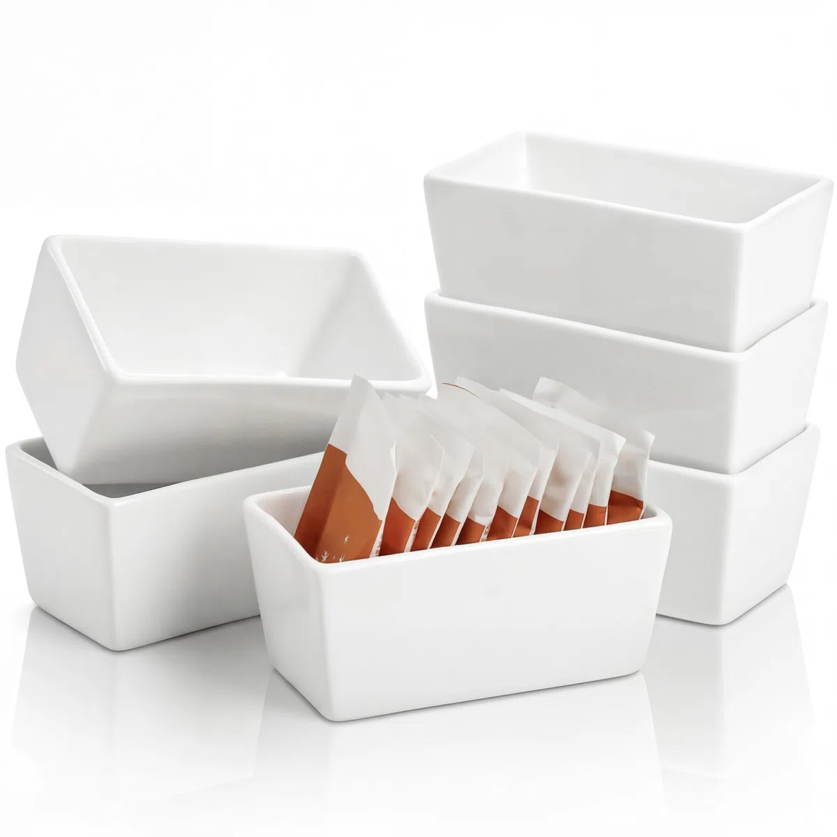 Elsjoy Set di 6 porta bustine di zucchero in ceramica, 141,7 g, in porcellana, per zucchero, bustine da tè, dispenser per cucina, bar, ristorante