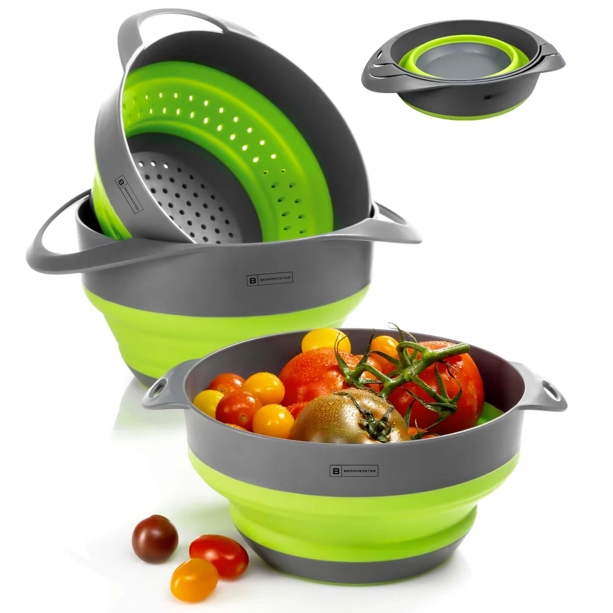 Set di ciotole pieghevoli 3 in 1 con colino / colino per pasta 1,7 l / 2,8 l - Multifunzione - Lavabile in lavastoviglie - Meraviglioso spazio per ogni casa e cucina da campeggio in pieno