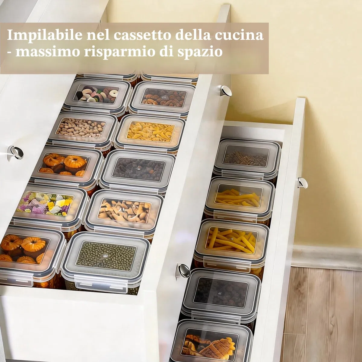 GoMaihe 8 contenitori alimentari da cucina, con chiusura ermetica, in plastica sigillata con coperchio, per conservare cereali, pasta, farina, cibo per animali domestici