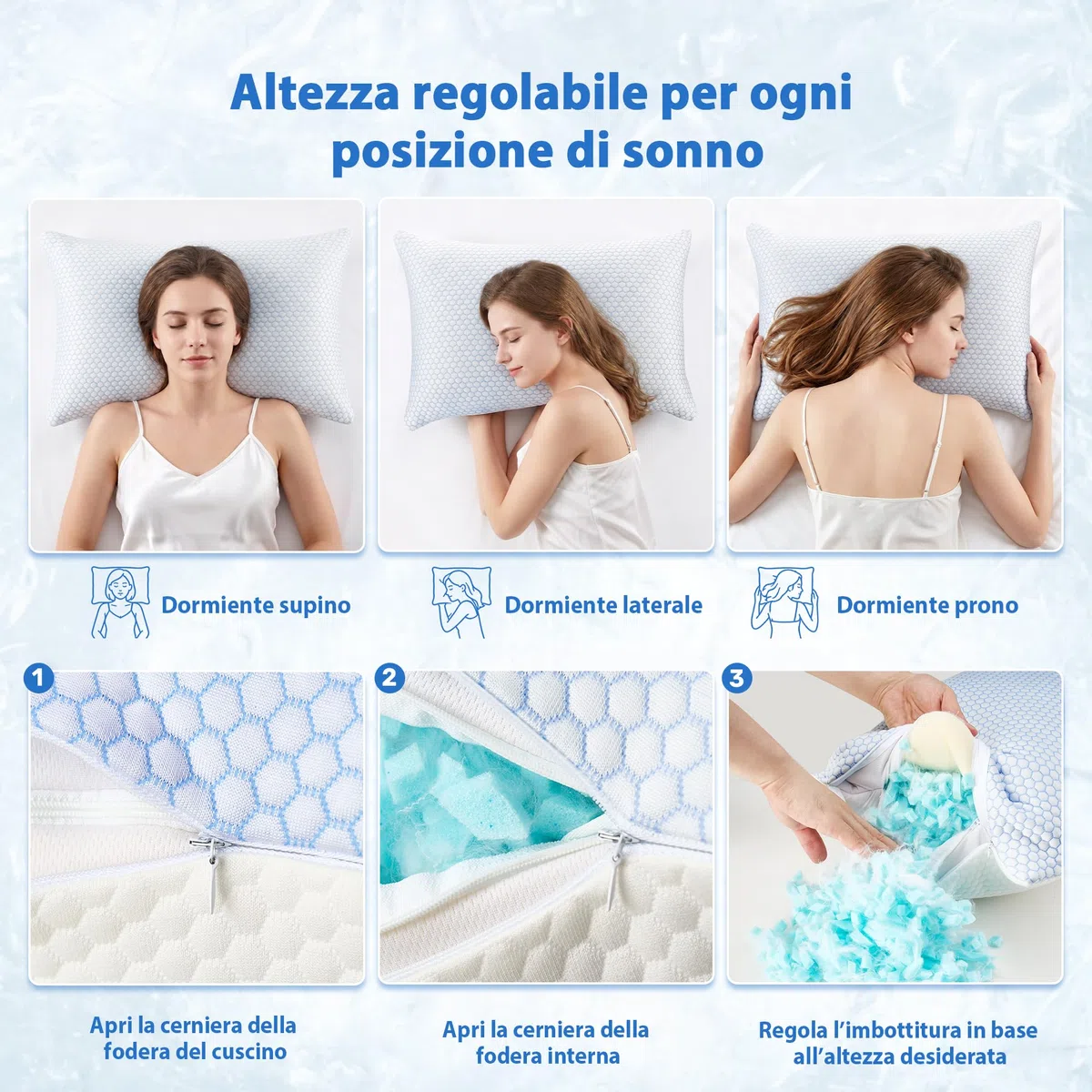 UNIKOME Cuscino di raffreddamento 40x80CM, cuscino in memory foam a doppia faccia, cuscino di raffreddamento freddo/caldo rimovibile, blu per estate/autunno, bianco per inverno/primavera, Oeko-Tex