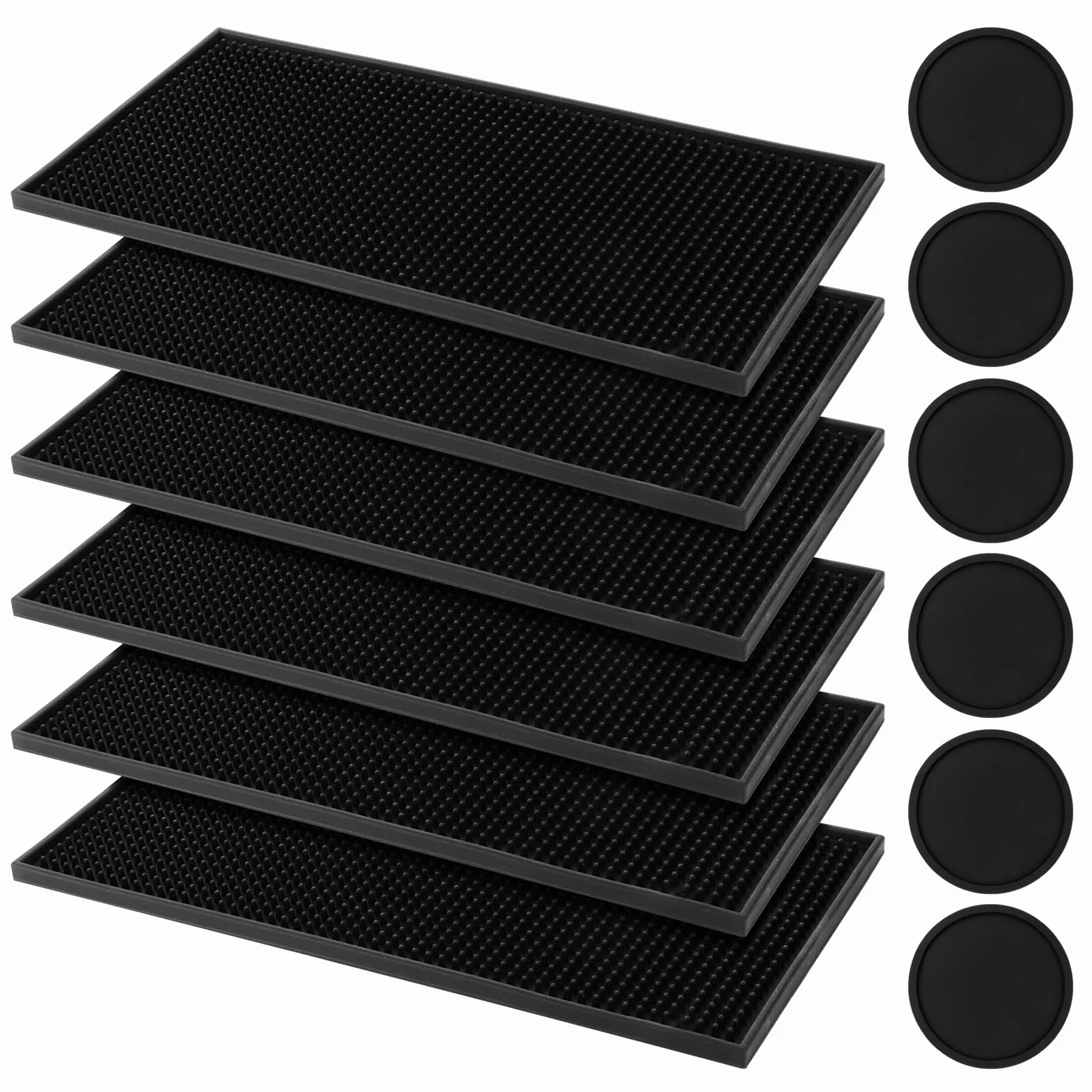 Set di 6 tappetini da bar 30 x 15 cm con 6 sottobicchieri, tappetini antigoccia in silicone, per bar, club, caffetteria, ristorante, cucina