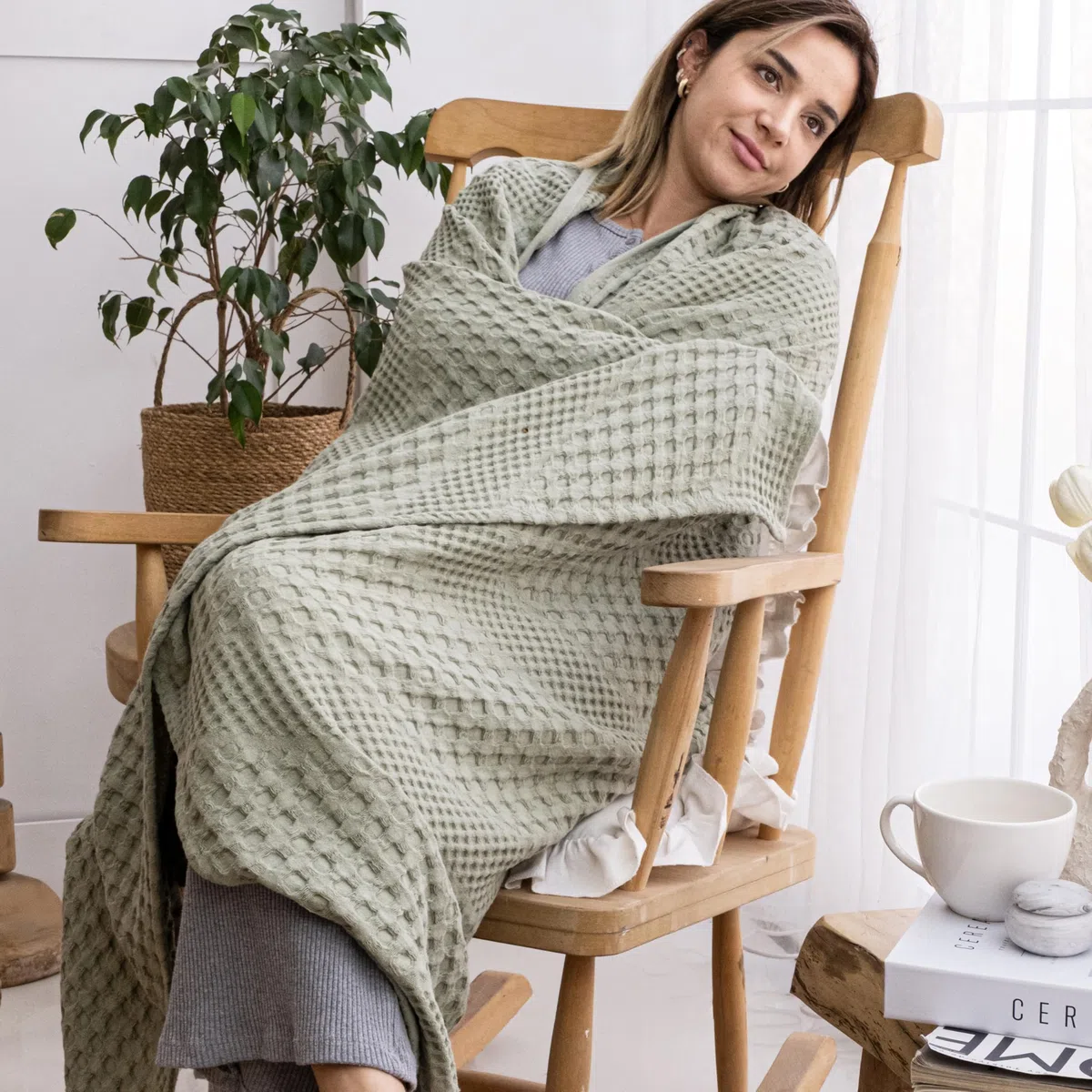 Milam London Plaid Divano | Coperta Da Divano | Copriletto Singolo Cotone | Telo Arredo Copritutto | Coperta Letto Singolo | 100% Cotone | 120 x 180 cm, Verde Salvia