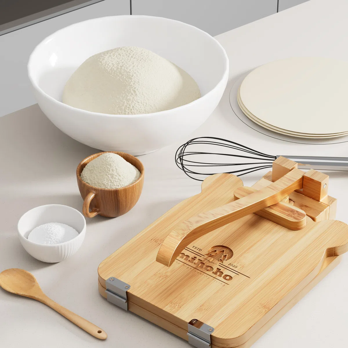 Mihoho Pressa per Tortillas in bambù da 10 in, pressa per Tortillas Messicana, pressa per Tortillas di Farina Fatta in casa per Tortillas messicane, roti, Burrito, Taco pataconera (Faggio)