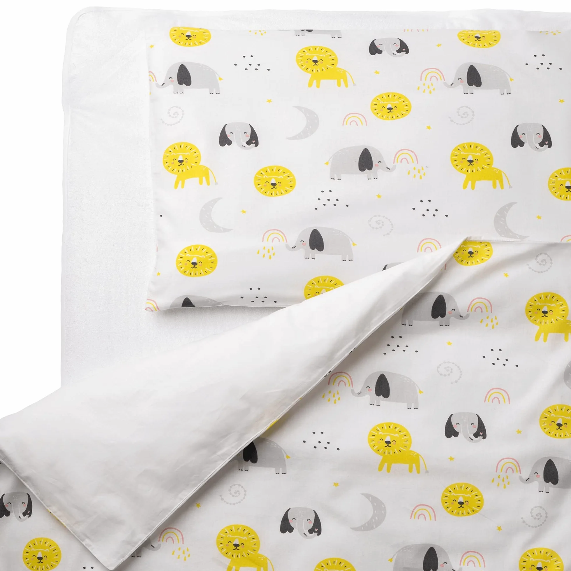 FlyIdeas Set Lenzuola Copripiumino & Copricuscino Bambino 120x150 cm / 40x60 cm per Culle e Lettino/Letto Singolo Neonati, 100% Morbido Cotone Certificato