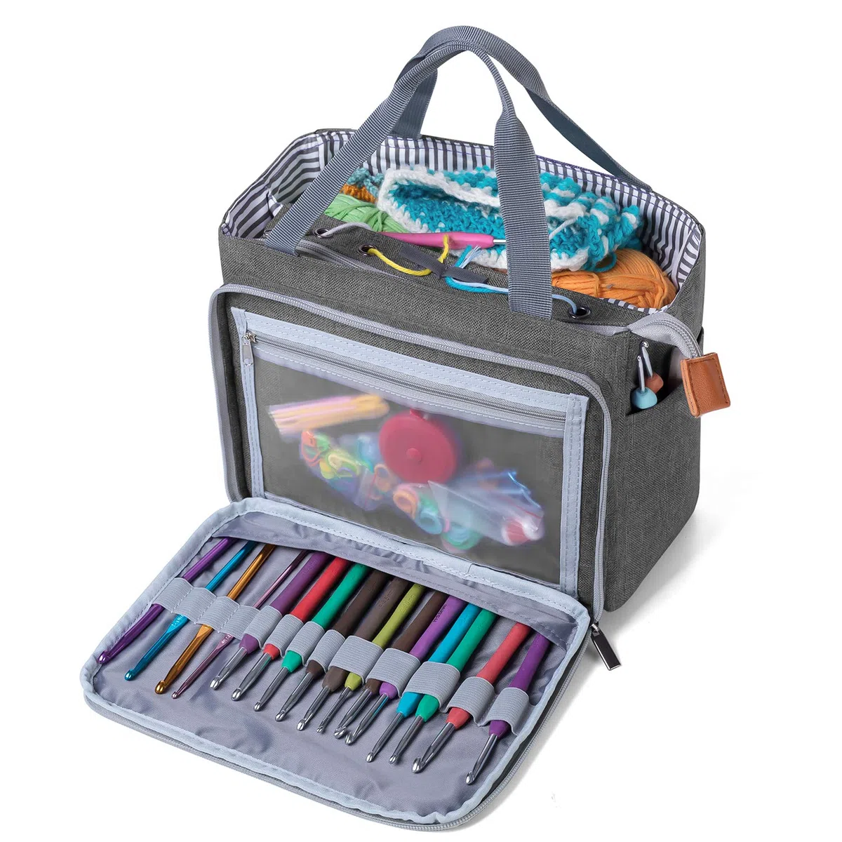 Luxja Borsa Portalavoro Uncinetto, Borsa Maglia, Filati per Matasse, Porta Uncinetti, Ferri Maglia, Accessori Piccoli, Grigio