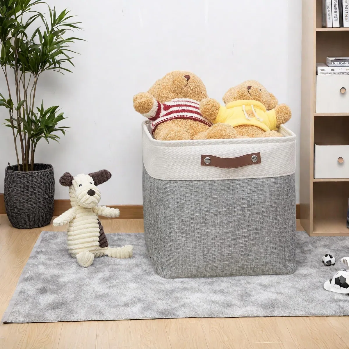 Scatola Portaoggetti In Tessuto 33x38x33cm, Set di 4 Cestini Cubici per Armadio, Ccaffale e Vestiti, Grigio&Bianco