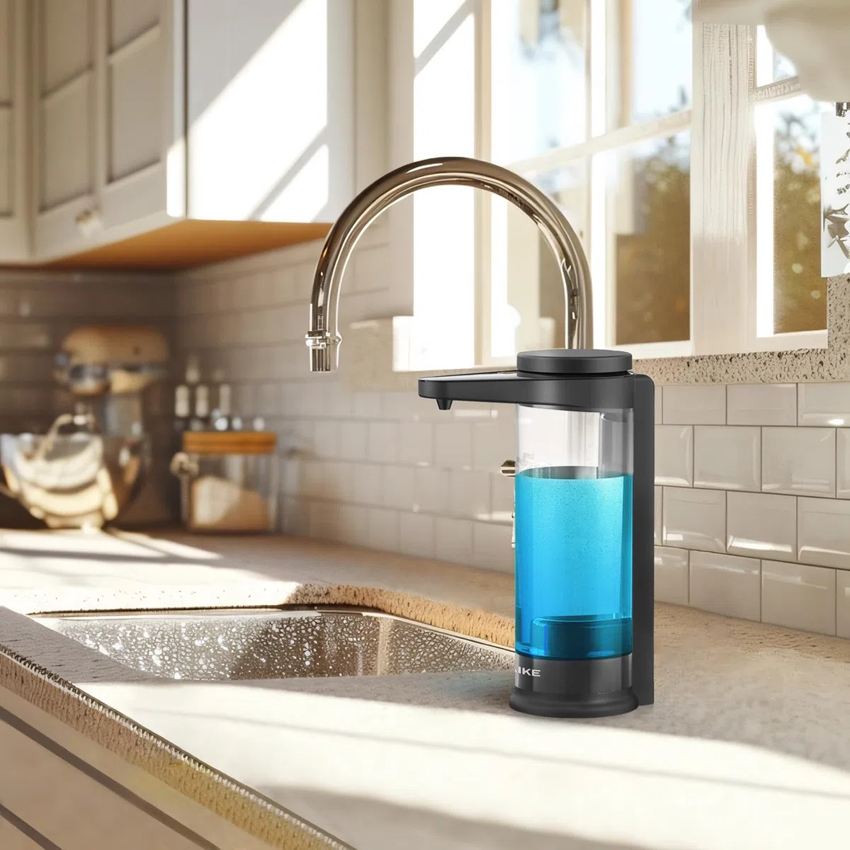 AIKE 500ml Dispenser di Sapone Automatico Ricaricabile, Dispenser di Sapone Liquido per Cucina con Ricarica USB Parete o da Tavolo con Uscita Regolabile