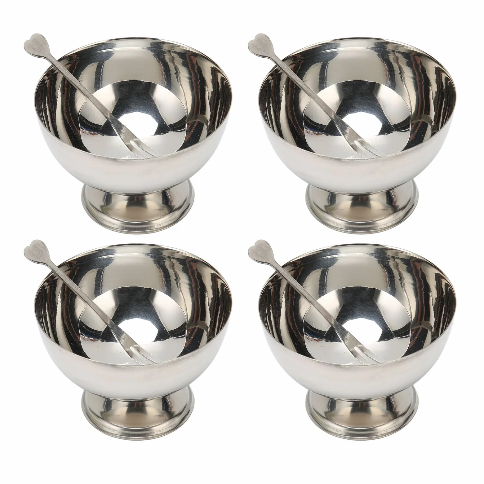 4 Pezzi Ciotole per Gelato in Acciaio Inossidabile, 200ml Coppe da Dessert Riutilizzabili con Forchetta, Ciotole con Piede per Gelato per Snack, Caramelle, Insalata, Frutta