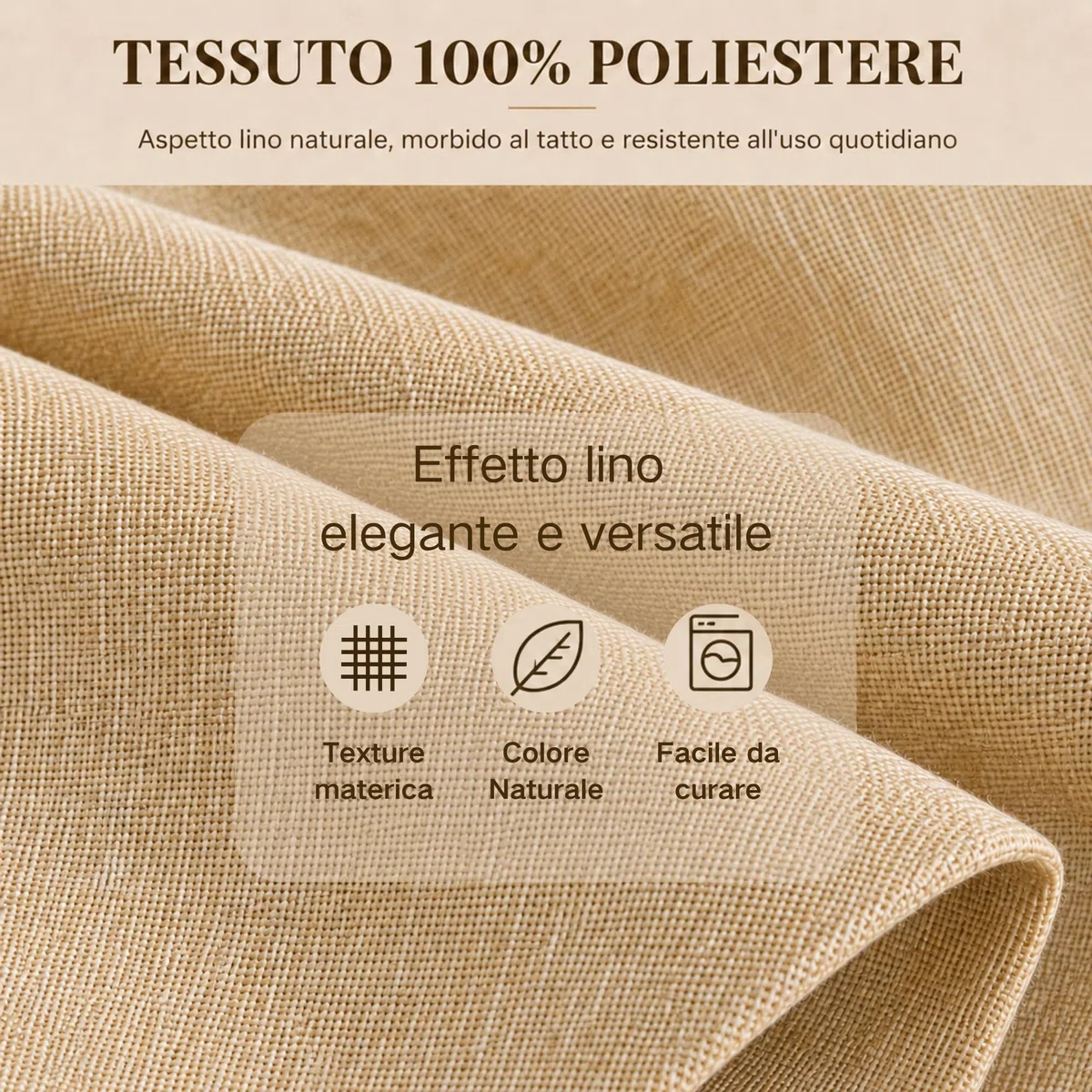 VKZ Tende Semitrasparenti Effetto Lino con Occhielli, Set da 2 Pannelli, Tende per Interni Soggiorno Camera da Letto Cucina, 140 x 290 cm,Beige