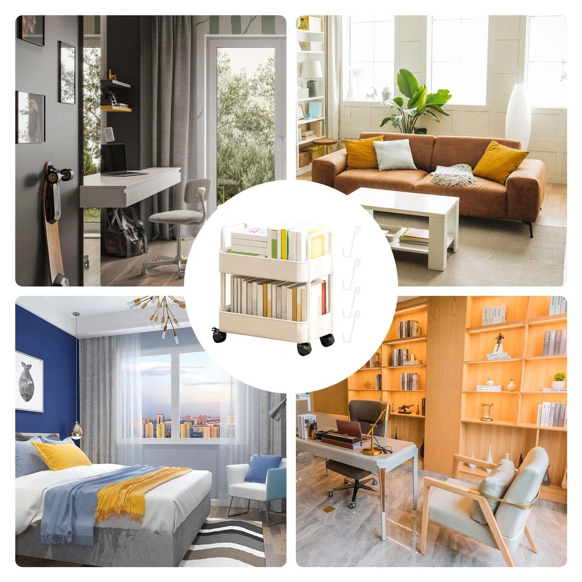Carrellino Con Ruote Portatutto | Libreria Con Ruote 2 Ripiani | Carrello Portaoggetti Su Ruotes Per Cucina, Camera Da Letto, Bagno, Lavanderia