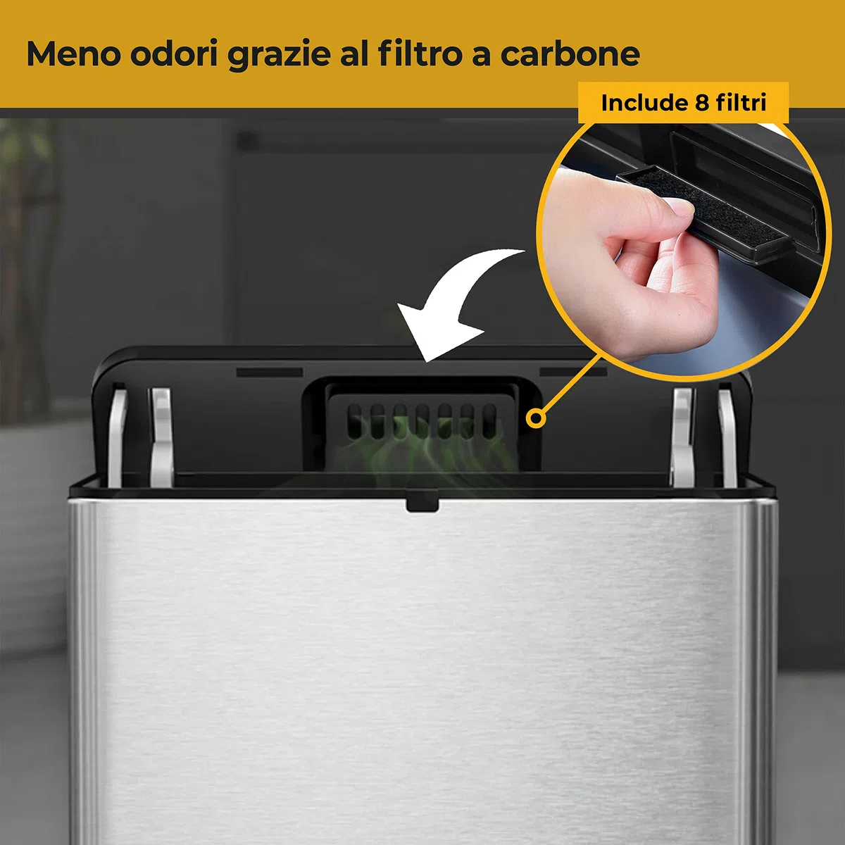 SILBERTHAL Pattumiera biologica da cucina, 3 l, in acciaio inox, con coperchio, per compost da cucina, con filtro ai carboni attivi, contenitore interno lavabile in lavastoviglie