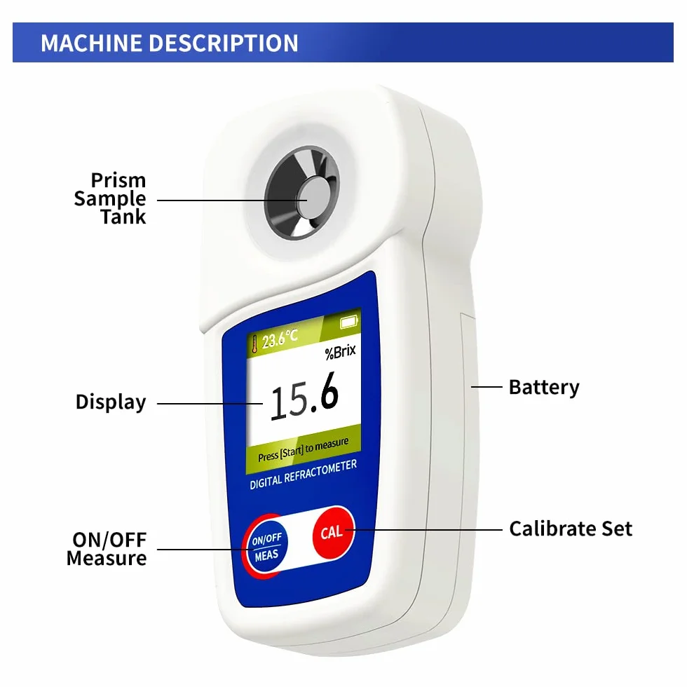 Rifrattometro digitale Brix, misuratore Flagfront-Brix, rifrattometro, compensazione automatica della temperatura, rifrattometro Brix, intervallo 0-55% ± 0,1% precisione