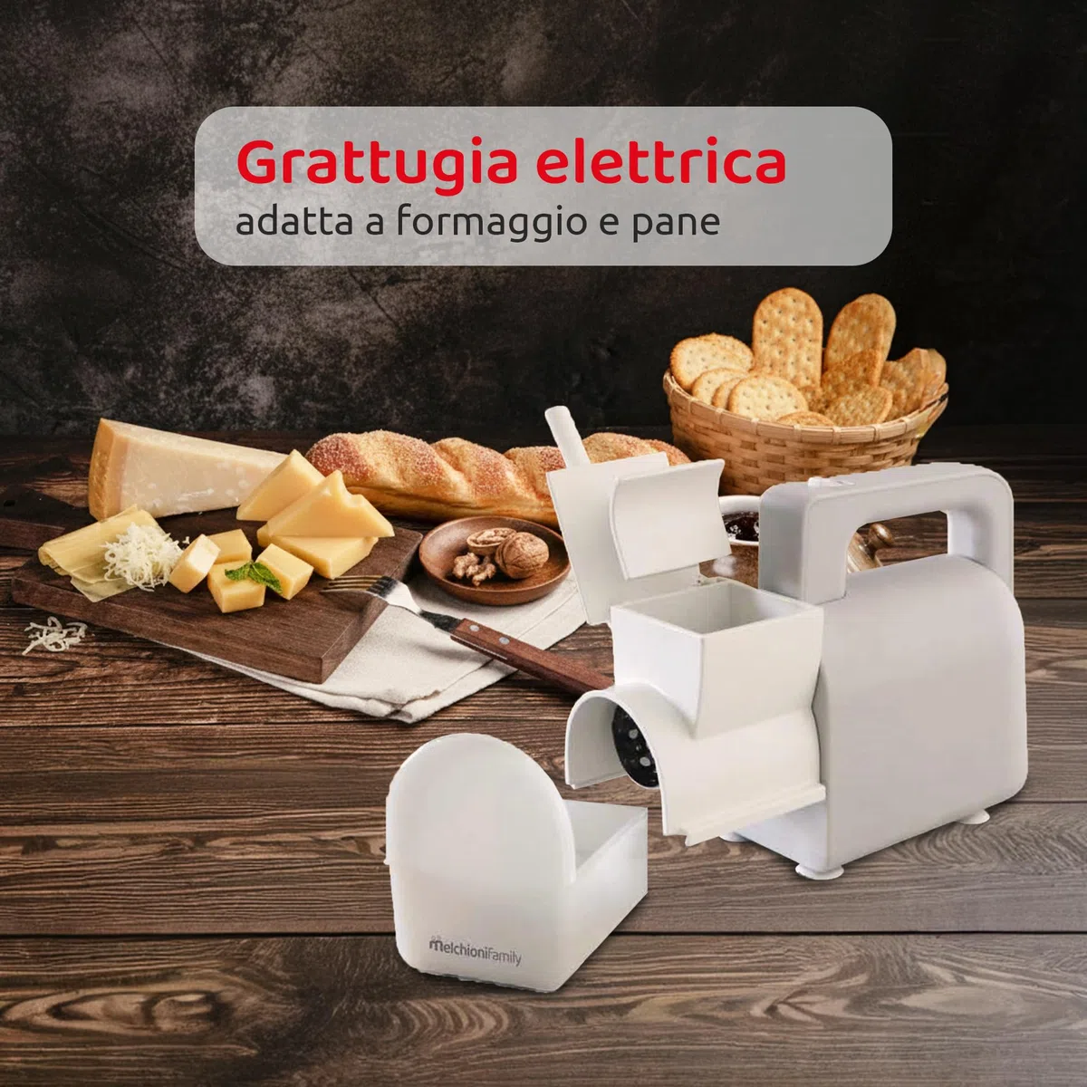 Melchioni Family | Grattugia Elettrica REGGIANA con Contenitore per Formaggio Richiudibile