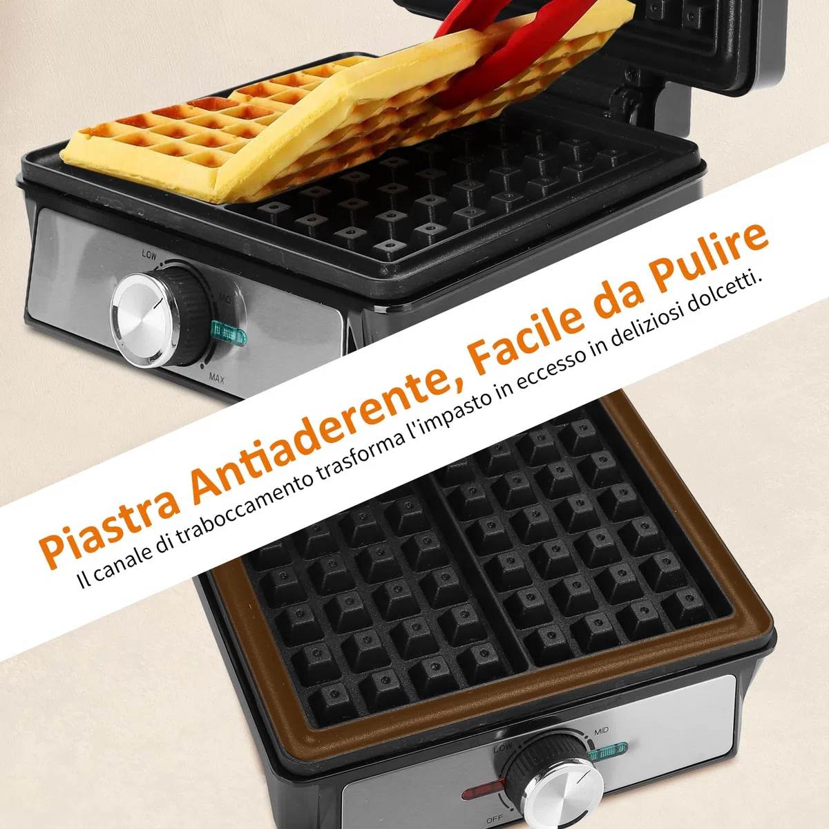 Aigostar Waffle Maker per 2 Waffle Belgi, 1600W, Piastre Antiaderenti 20,2 x 17,2 x 2 cm, Piastra per Waffle con Temperatura Regolabile, Indicatore LED, Design Compatto in Acciaio Inox, Senza BPA