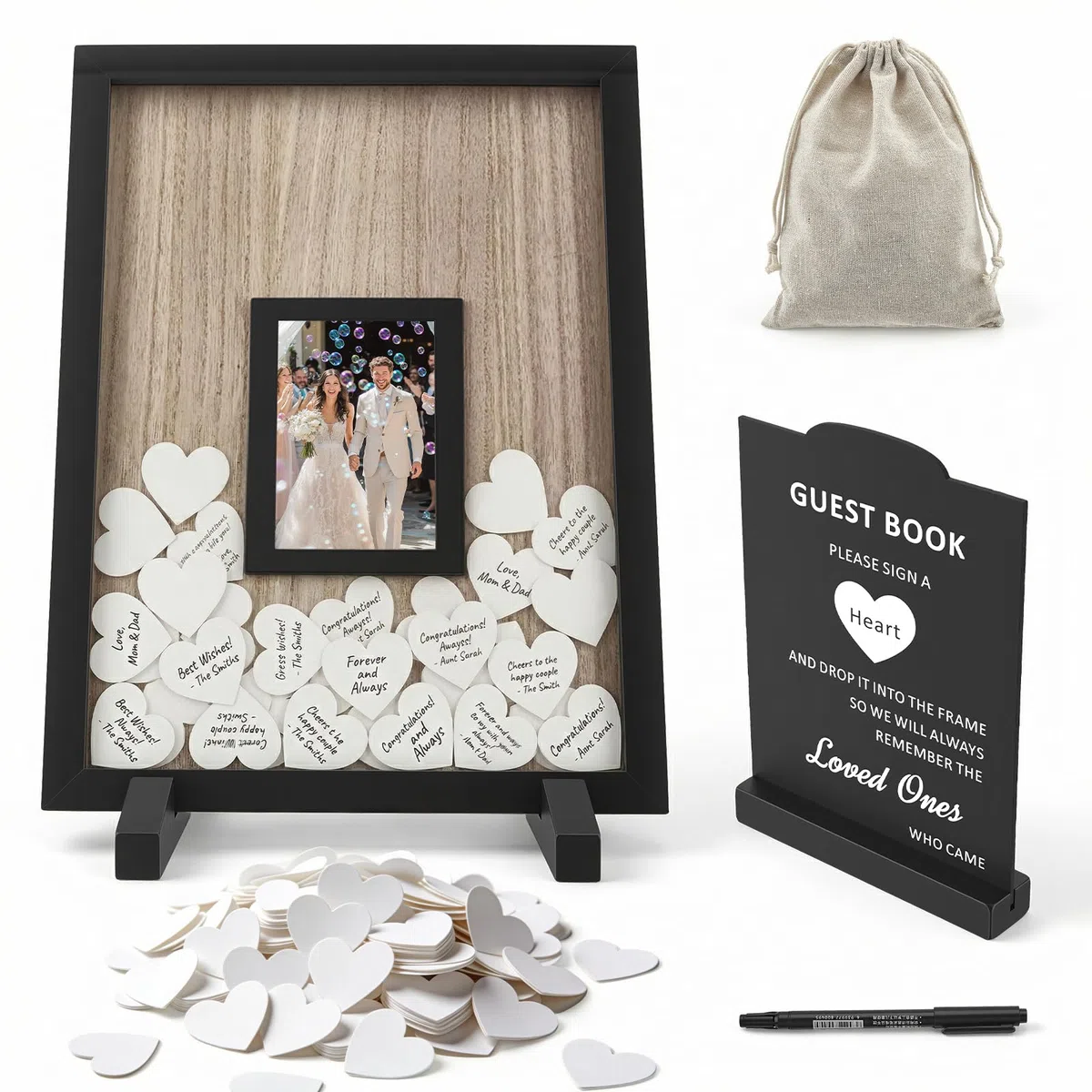 Libro Ospiti Nuziale a Forma di Cuore in Legno Rustico – con Cornice e Scatola Biglietti, Decorazione Personalizzata per Matrimonio, Feste e Compleanni (Rettangolare)