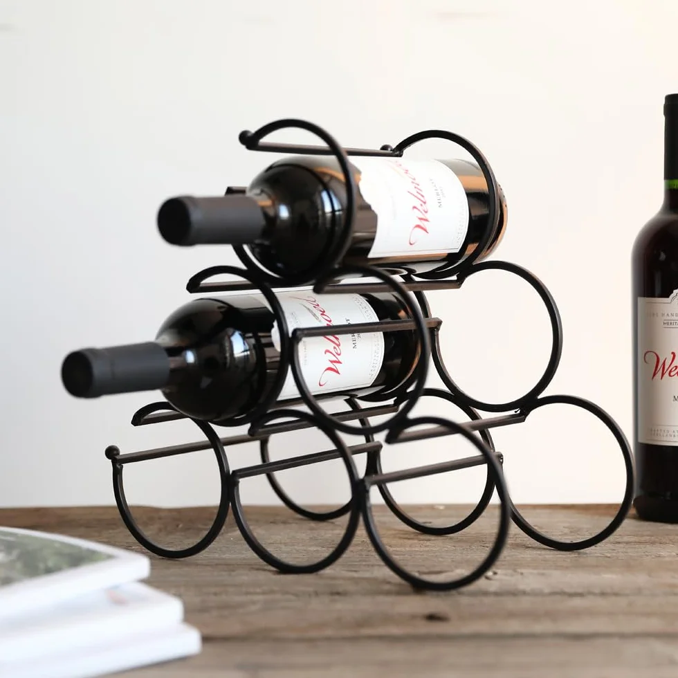JHY DESIGN Porta Bottiglie di Vino Design 29,5 cm di Altezza Botte Portabottiglie Frigorifero Porta Bottiglie Acqua Metallo 6 Bottiglie per Conservazione del Vino da Cucina Bancone Domestico (Nero)
