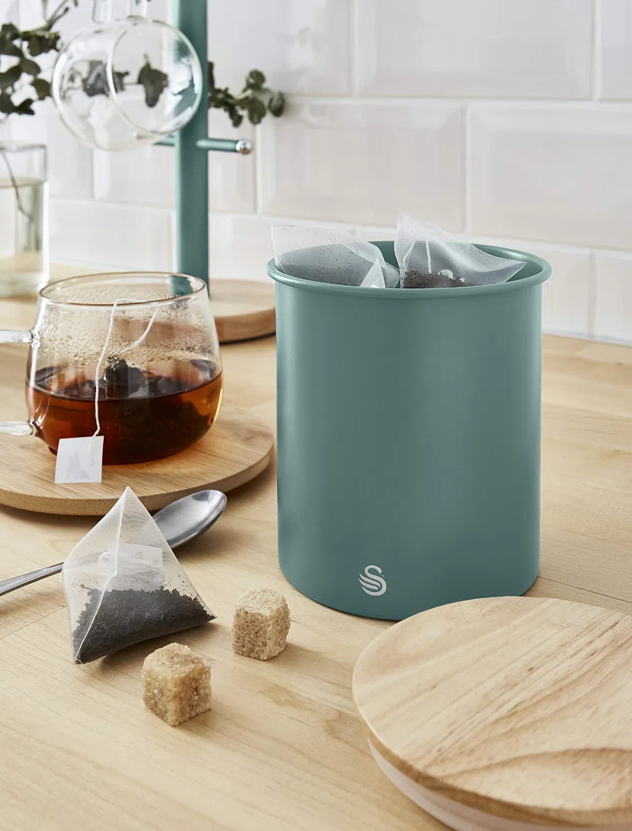 Swan Nordic Set di 3 Barattoli da Cucina in Acciaio al Carbonio, Robusti, con Coperchio in bambù, per Conservare tè, caffè e Zucchero, Design Moderno, Verde
