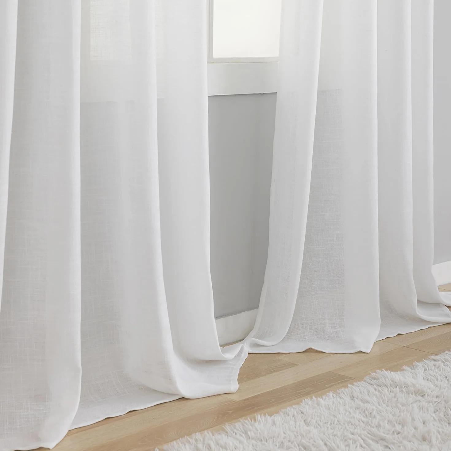 Set di 2 tende con passanti, per soggiorno, tessuto misto lino (bianco, altezza 245 x larghezza 140 cm)