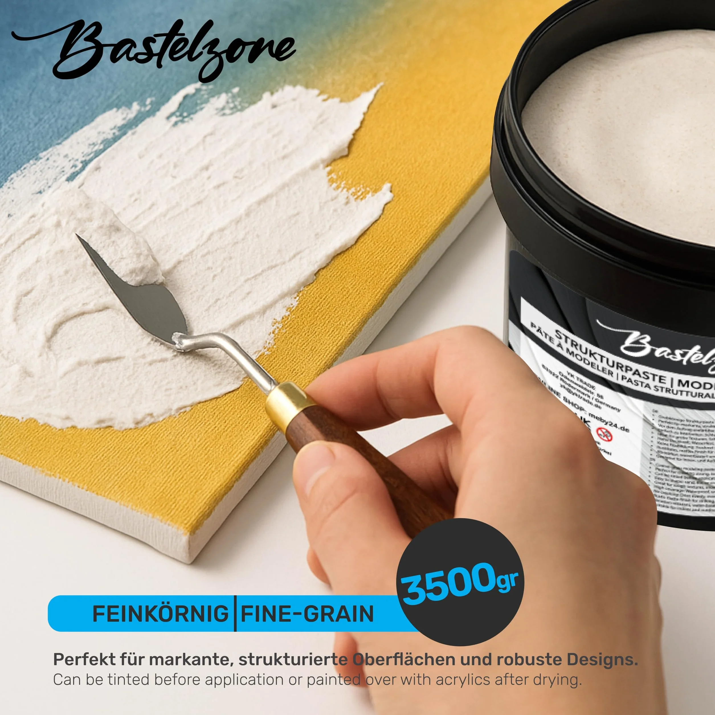 Pasta strutturale XXL Premium in secchio 3,5 kg – bianco – mastice & pasta modellante per pittura acrilica e tela – effetti 3D, texture e rilievi (a grana fine)