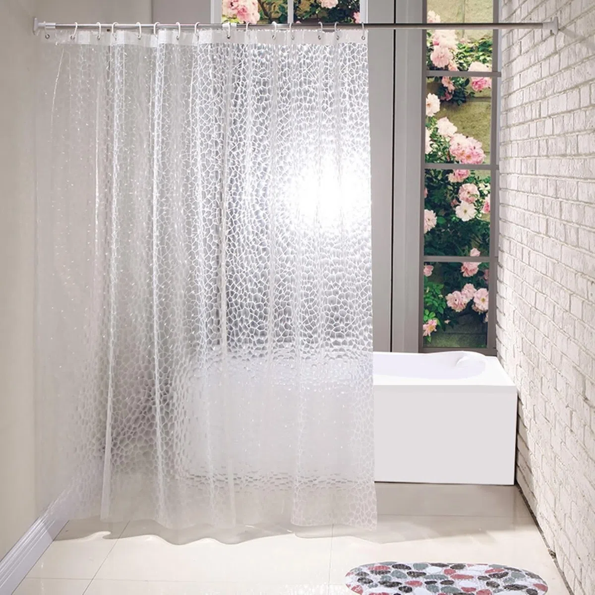 Tenda Doccia Bagno 300x200CM, Tende per Doccia Lavabili Antimuffa Impermeabile PEVA con Ganci Motivo Geometrico Tenda per Doccia per Casa Hotel, Trasparente