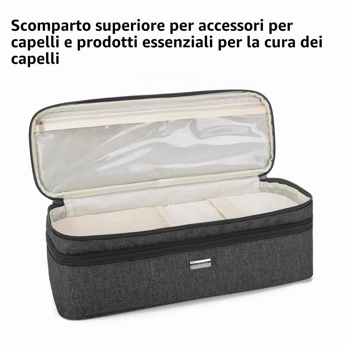 Teamoy Borsa da Viaggio Portatile per Spazzola ad Aria Calda, Doppi Organizzatore di Viaggi Astuccio per Spazzola per Asciugacapelli, Valigetta per Modellatori ad Aria Calda,Doppio Strato (Nero)