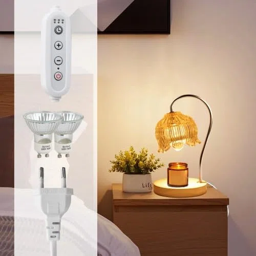 Jinlaili Lampada a candela riscaldante, lampada a candela regolabile per candele aromatiche, fonditore di candele, lampada a candela con timer 2h/4h/8h, con 2 lampadine, decorazione regalo per la casa
