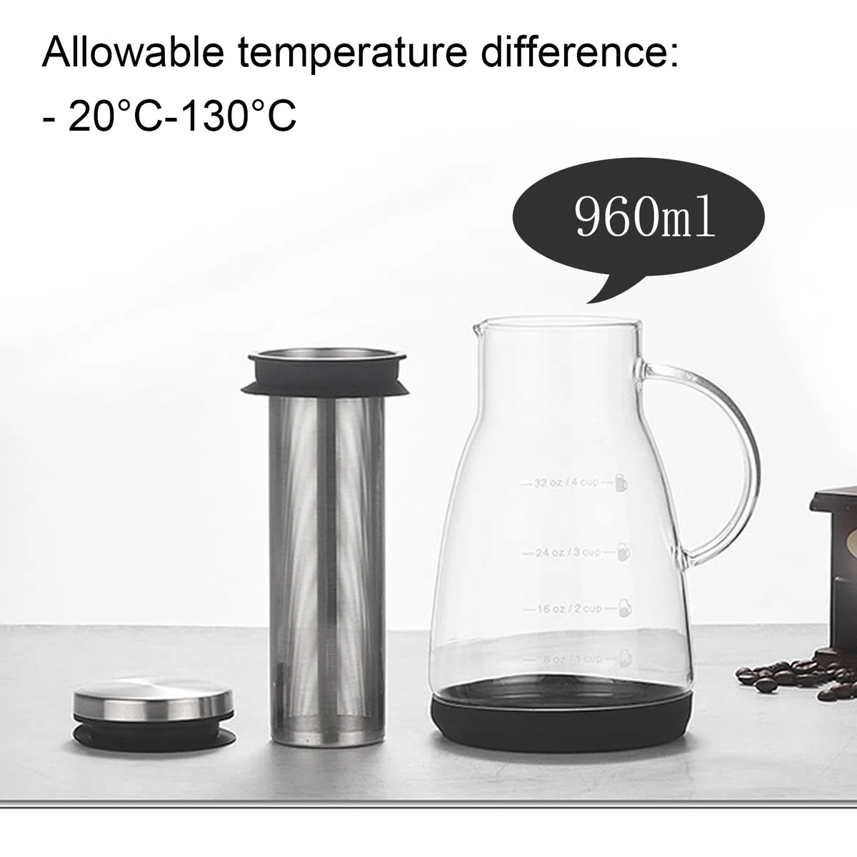 Coffee Maker | Macchina da Caffè, Senza Plastica, Vetro, con Percolatore in Acciaio Inox, 960 ML