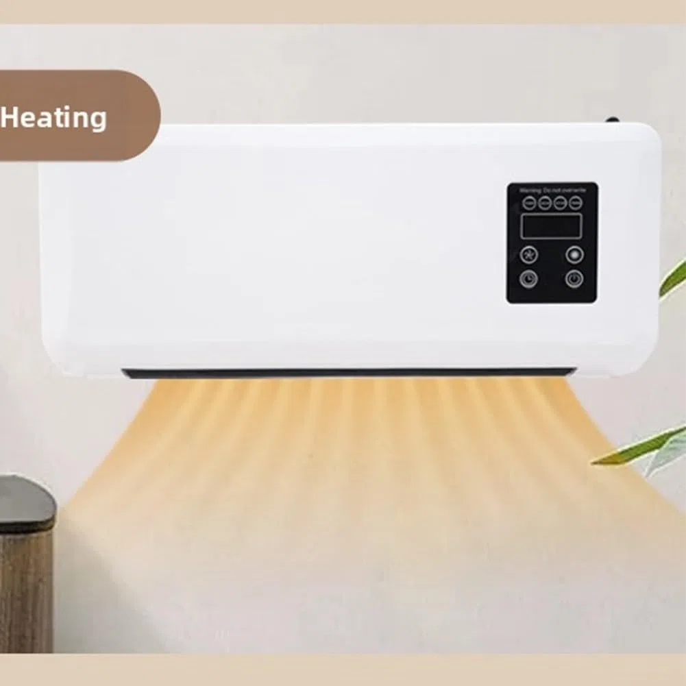 Ventilatore condizionatore da parete 2 in 1, unità di riscaldamento e raffreddamento, silenziosa camera da letto e bagno, compatto salvaspazio con modalità brezza naturale, bianco, 42 x 18
