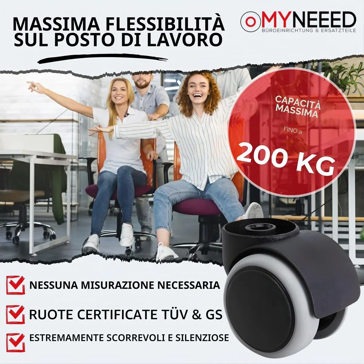 Ruote per pavimenti duri da 10 mm/11 mm per tutte le marche di sedie da ufficio, resistenti ruote per pavimenti duri senza penna per pavimenti in laminato, senza graffi e silenziose