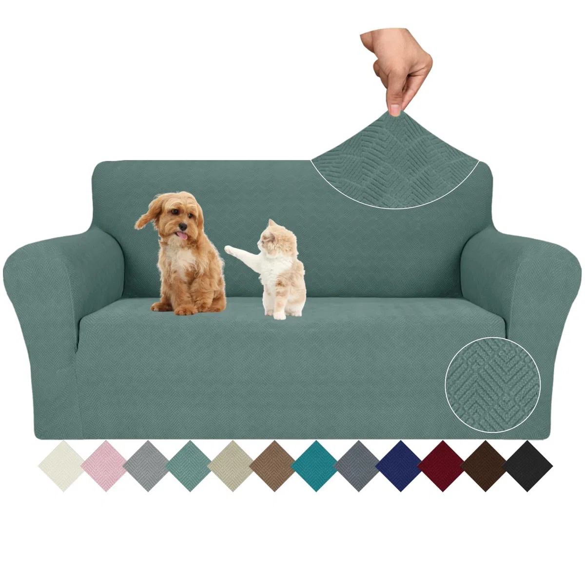 Ystyle Copridivano 2 Posti Con Braccioli, Super Elasticizzato Fodera Divano, Copridivani Antigraffio Gatto Antiscivolo Antimacchia, Universale Moderno Sofa Cover Lavabile, Verde
