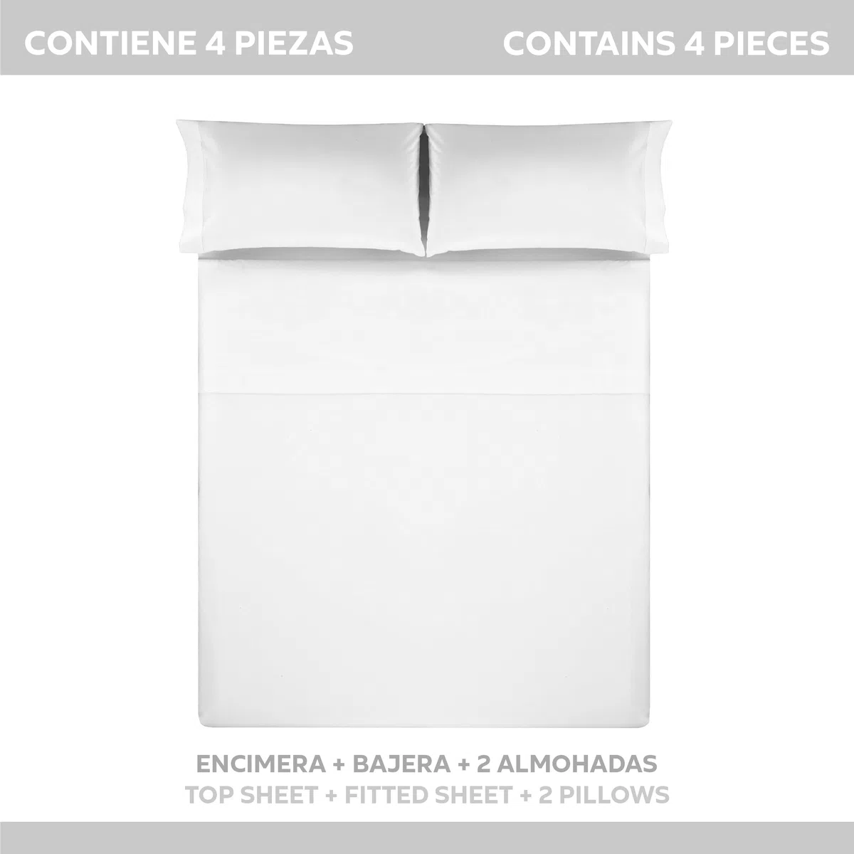 EasyCosy Set Lenzuola Matrimoniale 4 Pezzi 180x200 cm – Microfibra Spazzolata – con Lenzuolo sopra, Lenzuolo con Angoli e 2 Federe 50x75 cm. Bianco - Oeko-Tex