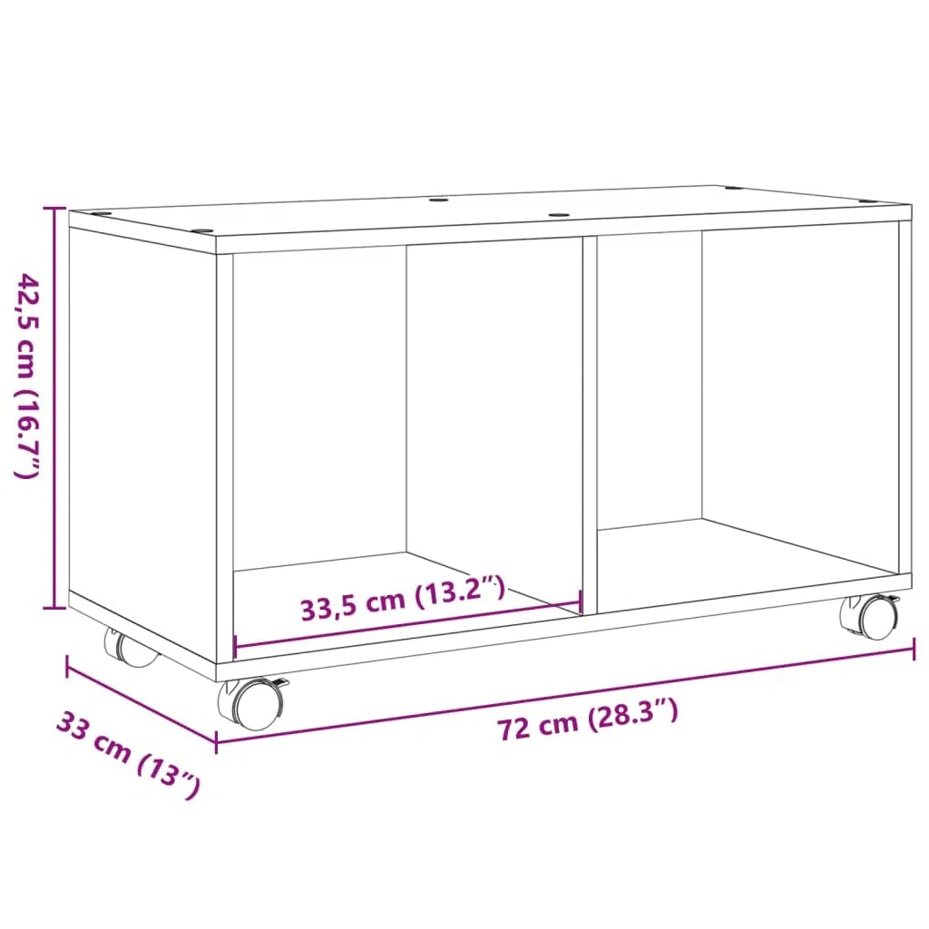 vidaXL Mobiletto con Ruote Grigio Cemento 72x33x42,5 cm in Truciolato, armadietto a rotelle, Mobile con Ruote, mobiletto con Ruote