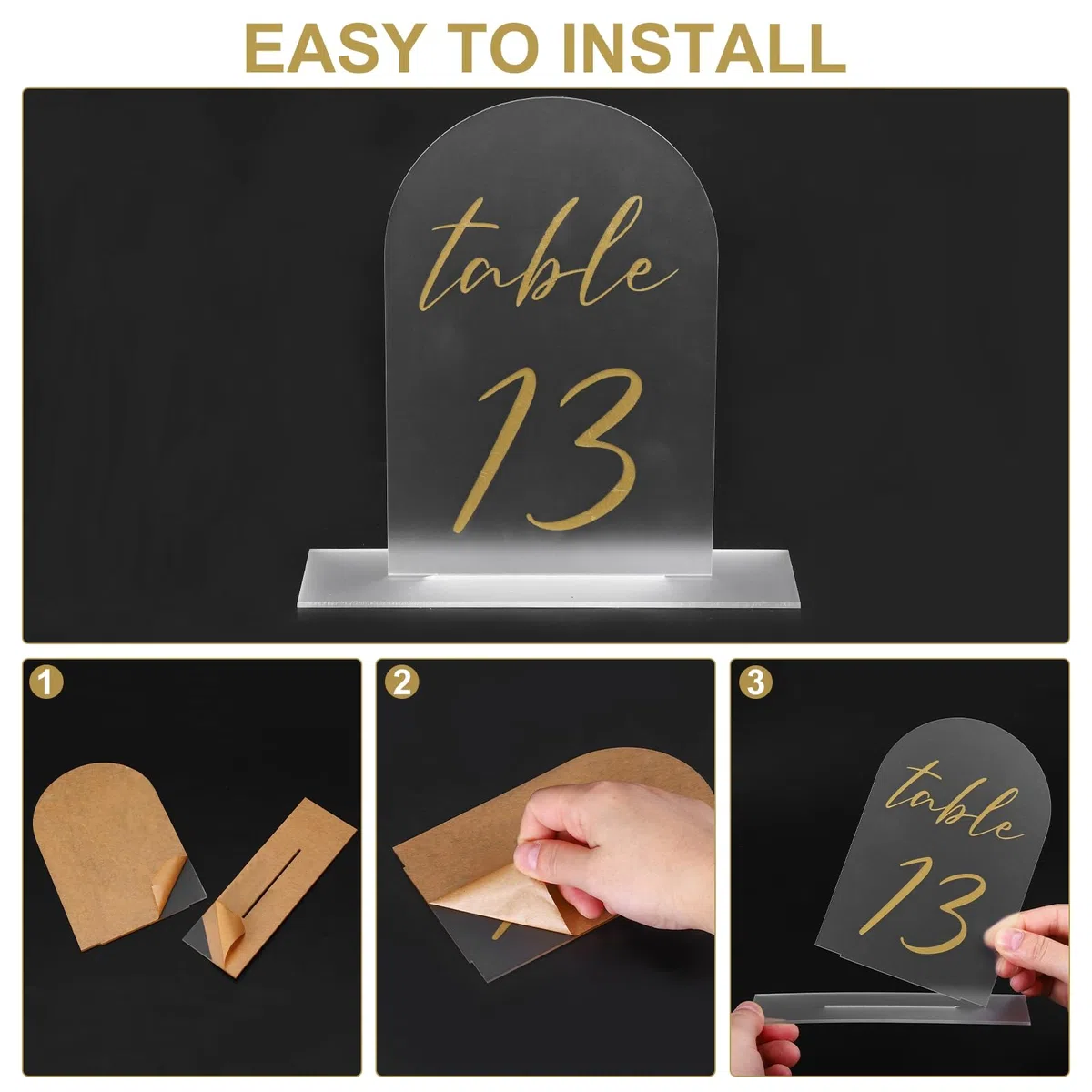 PATIKIL Numero Tavolo Matrimonio 1-15, Segnaletica in Acrilico 6"x4" con Supporto per Matrimoni Ricevimenti con Stand Feste Eventi Centrotavola, Sfondo a Specchio a Doppia Faccia Testo Oro