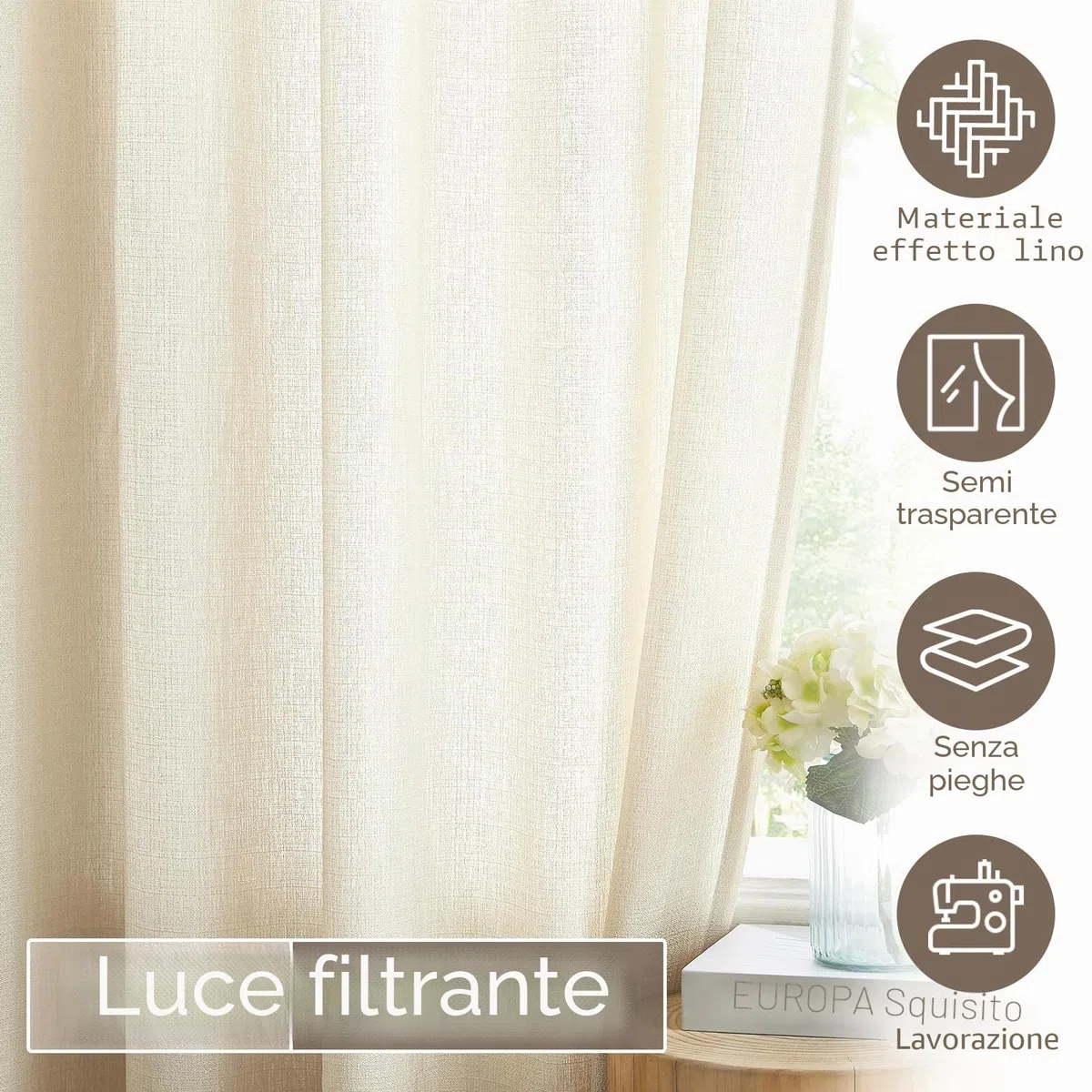Melodieux Voile Tende per Interni per Camera da Letto Soggiorno sara Beige, 140 x 183 cm