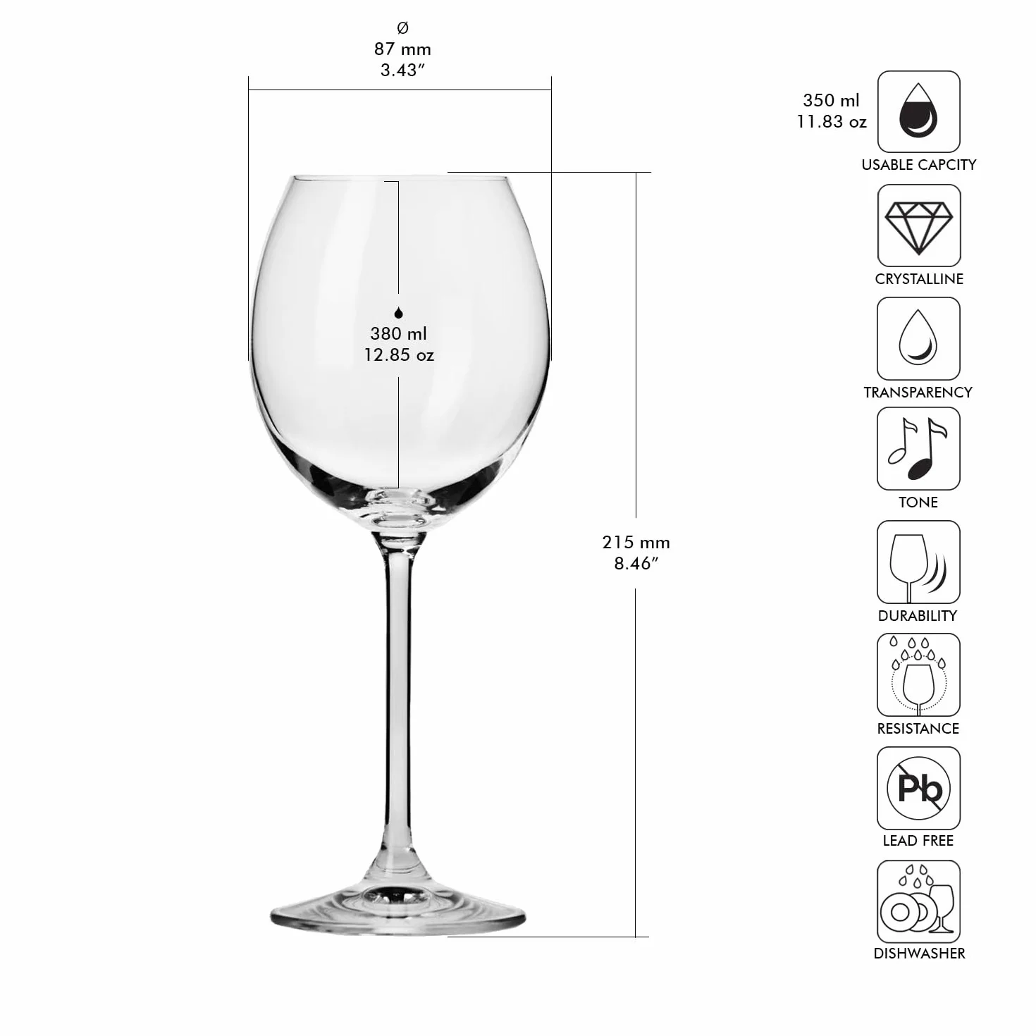 Krosno Calici da vino rosso | Set da 6 | 350 ml | Collezione Venezia | Ideali per casa, ristoranti e feste | Lavabili in lavastoviglie | Cristallo senza piombo