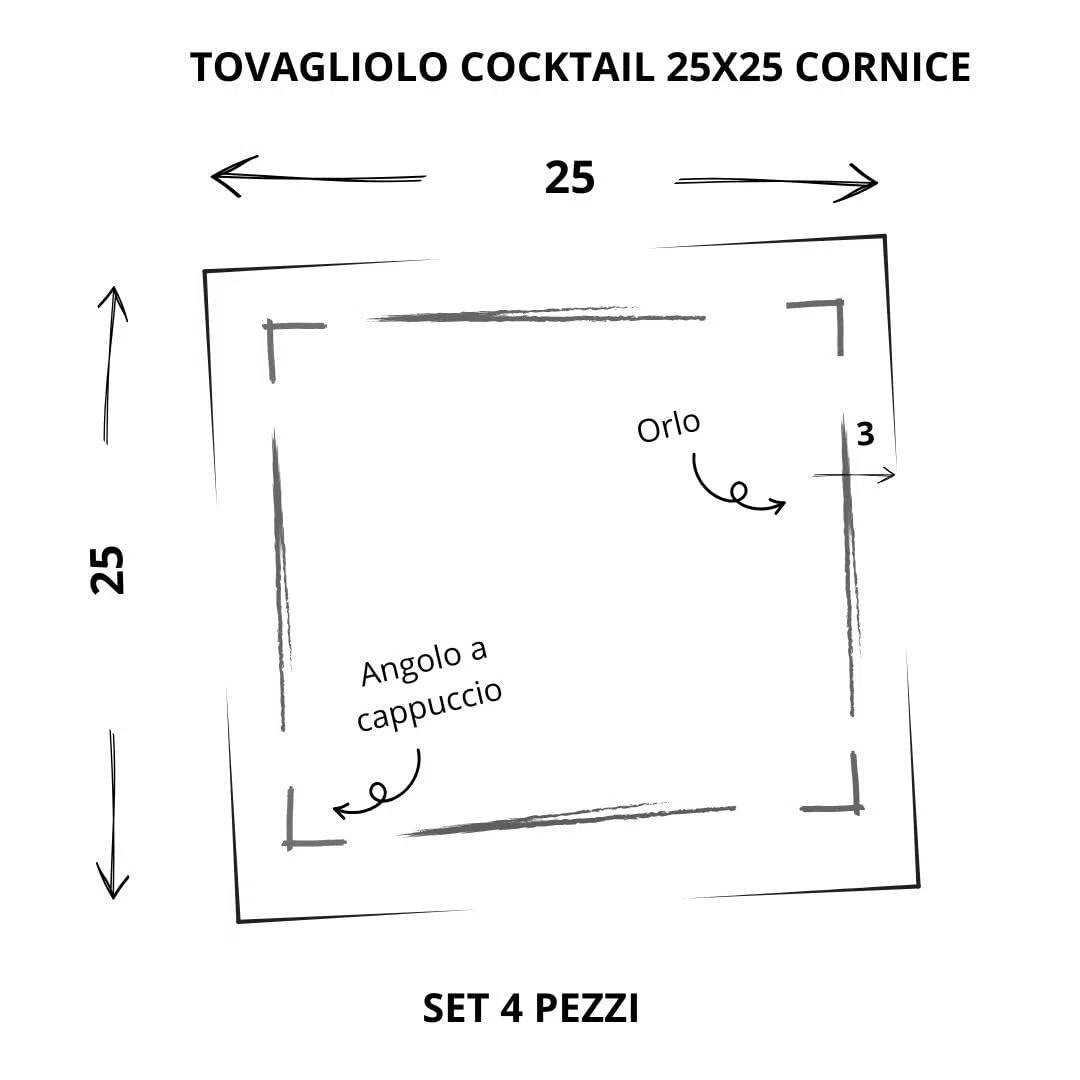 Cuore di Lino - Set di 4 Tovaglioli in Lino Bianco Panna con Orlo a Cornice – Eleganza per Tavole Formali, 25x25 cm, Made in Italy