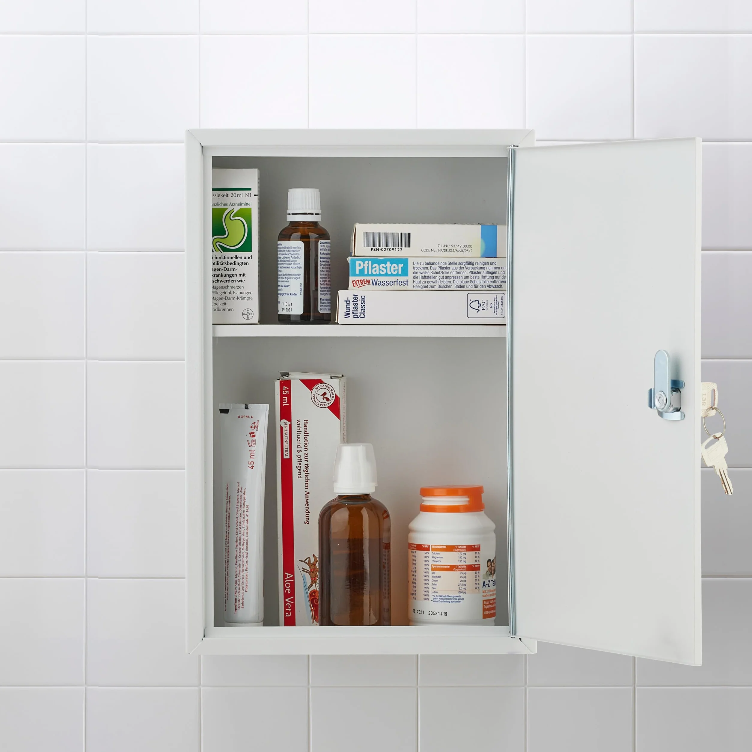 Relaxdays Armadietto Pronto Soccorso per Medicinali, Cassetta con Chiusura di Sicurezza, 32x21,5x9,5 cm, Bianco Verde