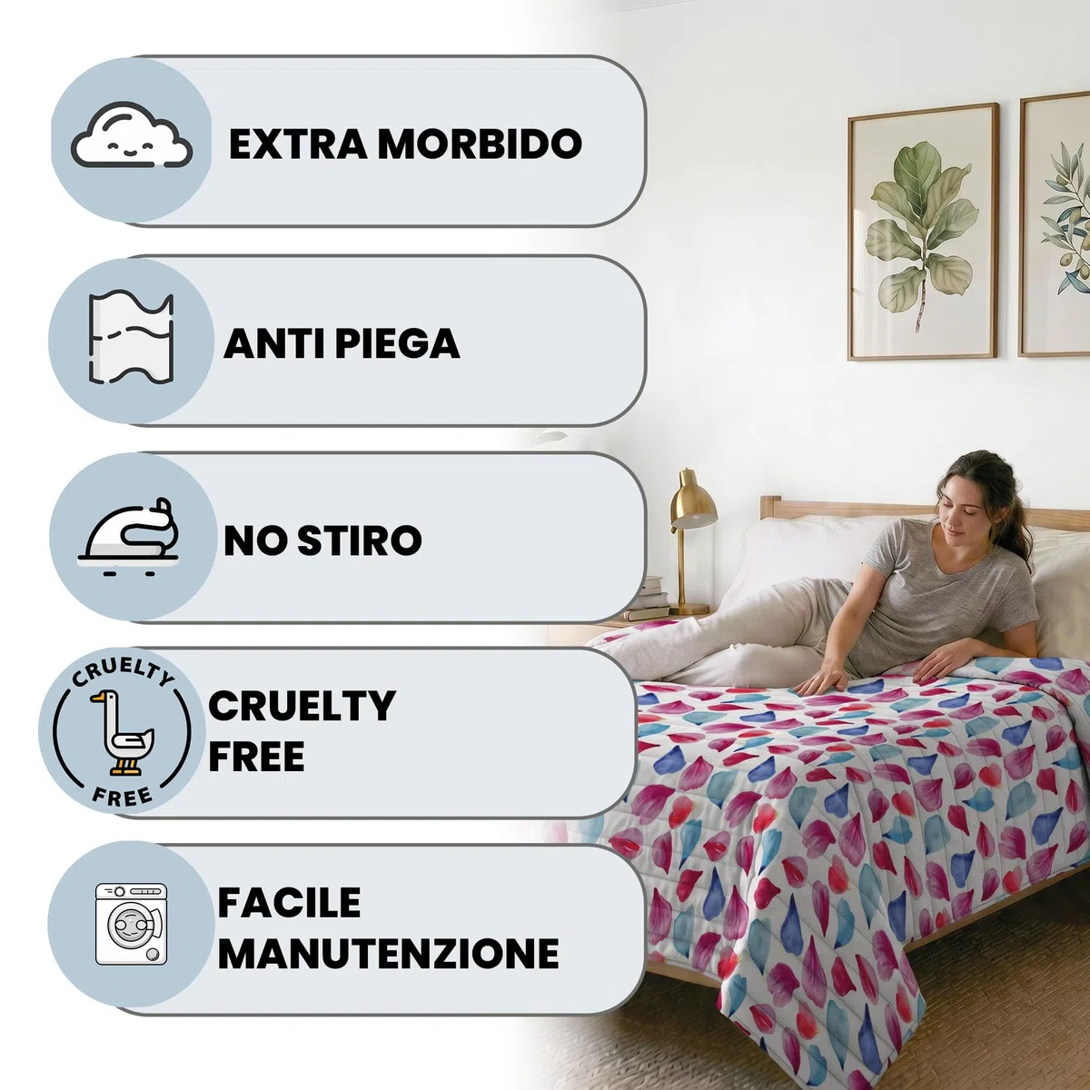 Trapuntino Estivo Linea FANTASY Made in Italy Copriletto Stampato in Morbida Microfibra - Trapunta Primavera Estate Mezza Stagione - Petali, Singolo 170X270cm