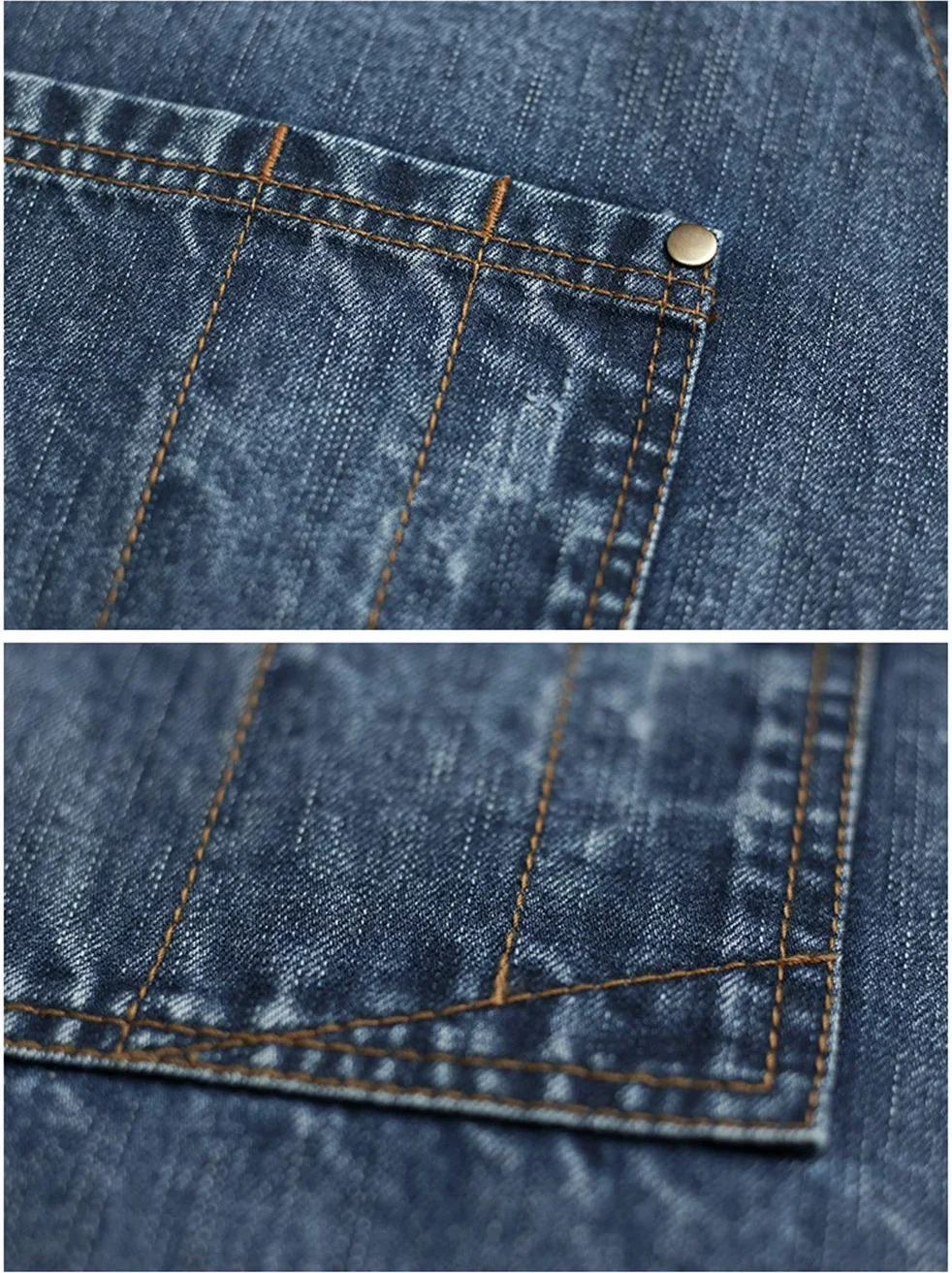 Grembiule unisex in denim blu, per parrucchieri, artigiani, baristi, barbecue, con comode tasche, per uomini e donne