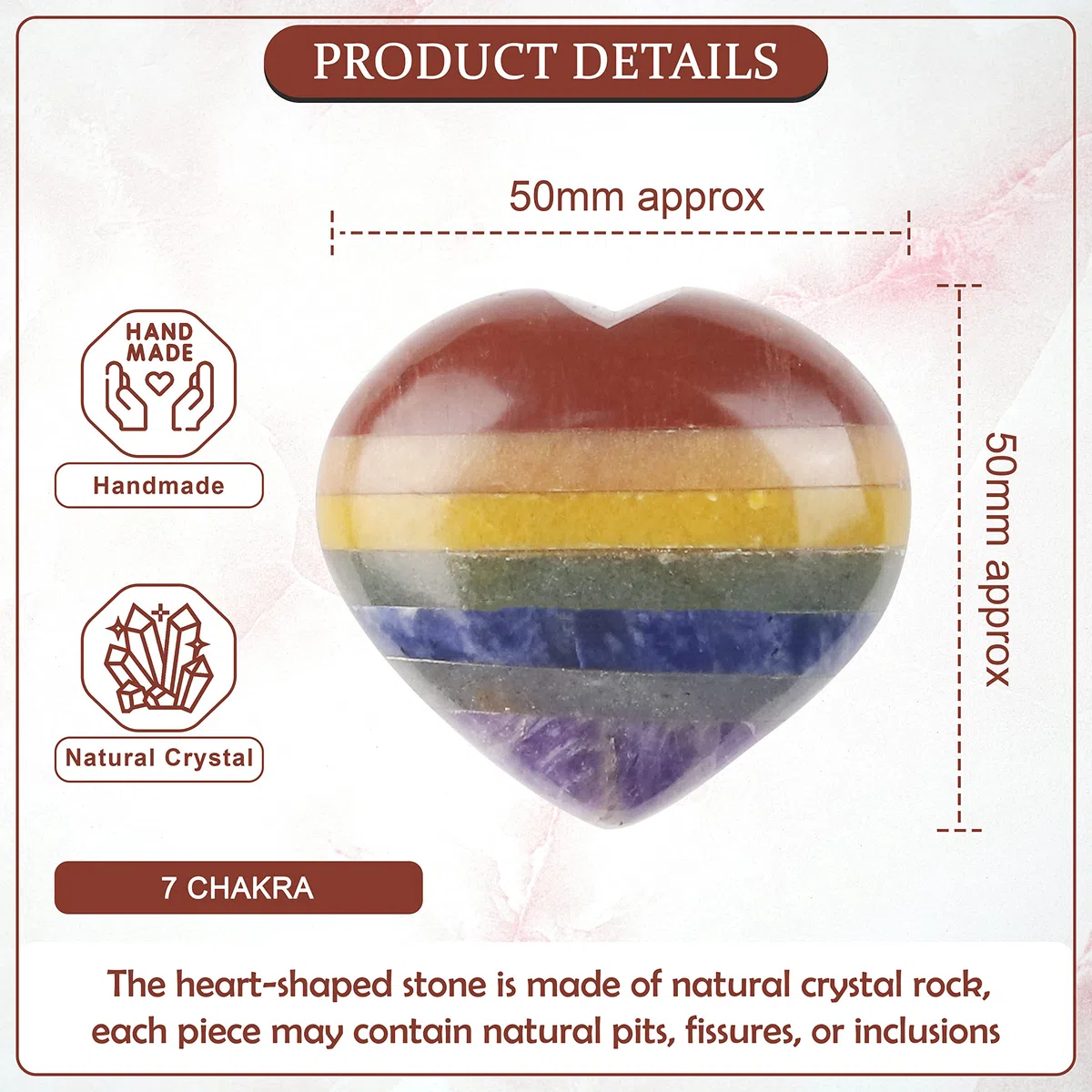 Crocon 50 mm 7 Chakra Pietra del Cuore Grande Collezione di Pietre Burattate a Forma di Cuore Cristalli da Tasca per Cristalloterapia, Antistress Portafortuna, idea regalo Arredamento Casa